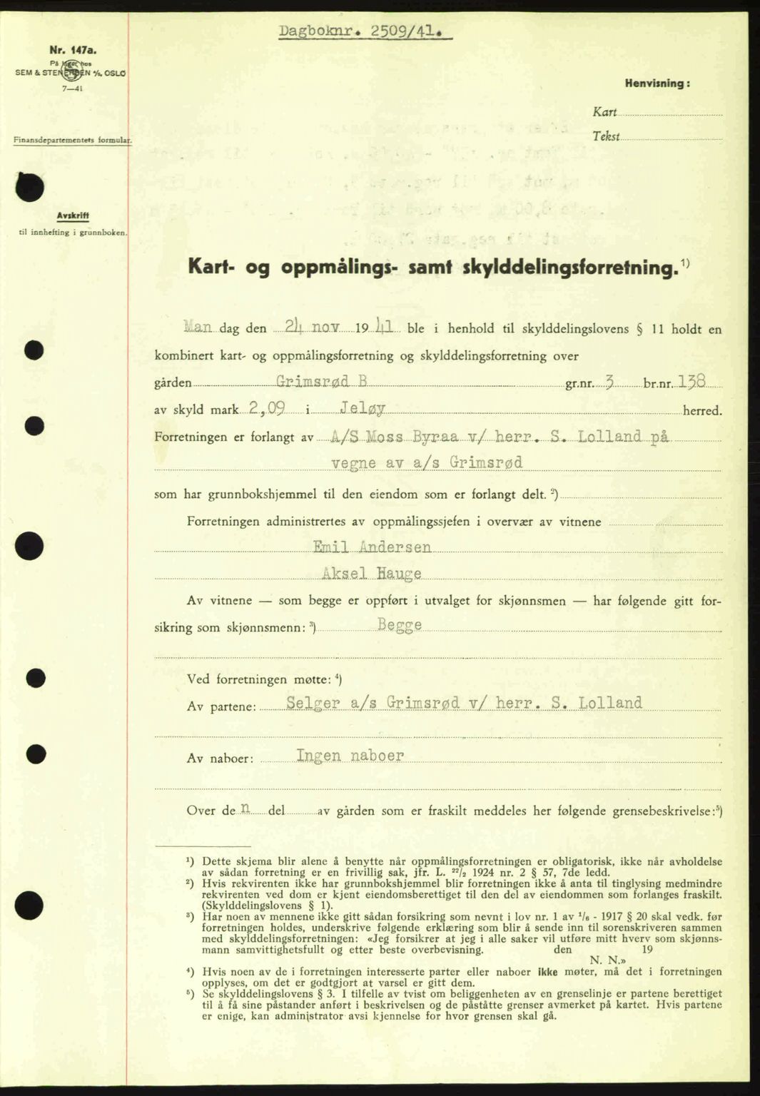 Moss sorenskriveri, SAO/A-10168: Pantebok nr. A9, 1941-1942, Dagboknr: 2509/1941
