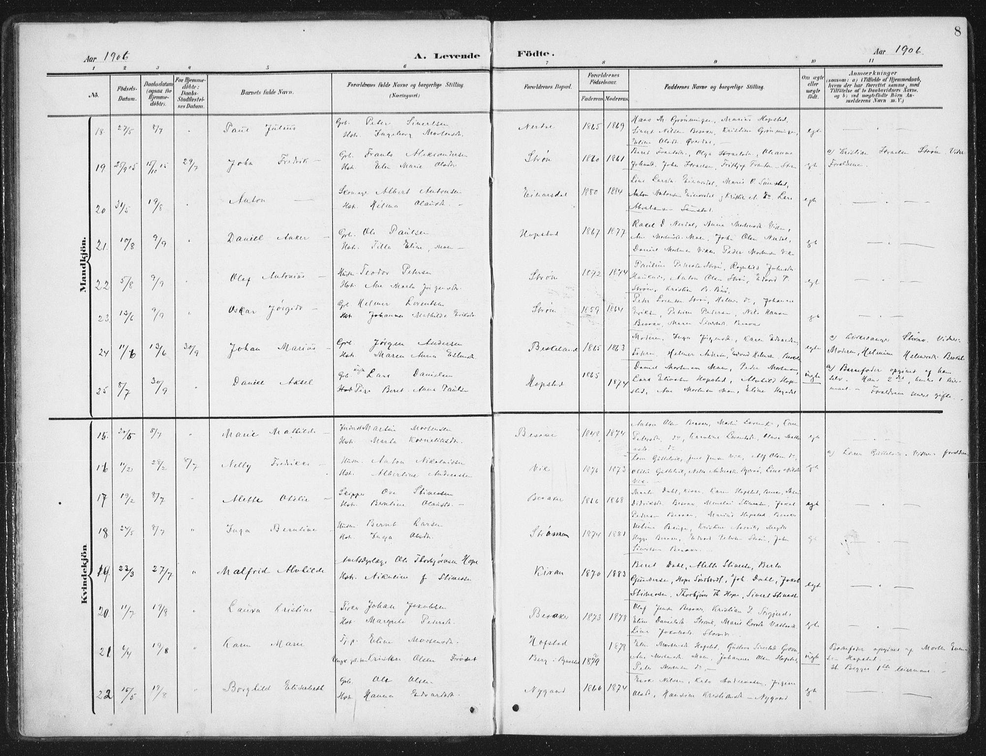 Ministerialprotokoller, klokkerbøker og fødselsregistre - Sør-Trøndelag, SAT/A-1456/657/L0709: Ministerialbok nr. 657A10, 1905-1919, s. 8