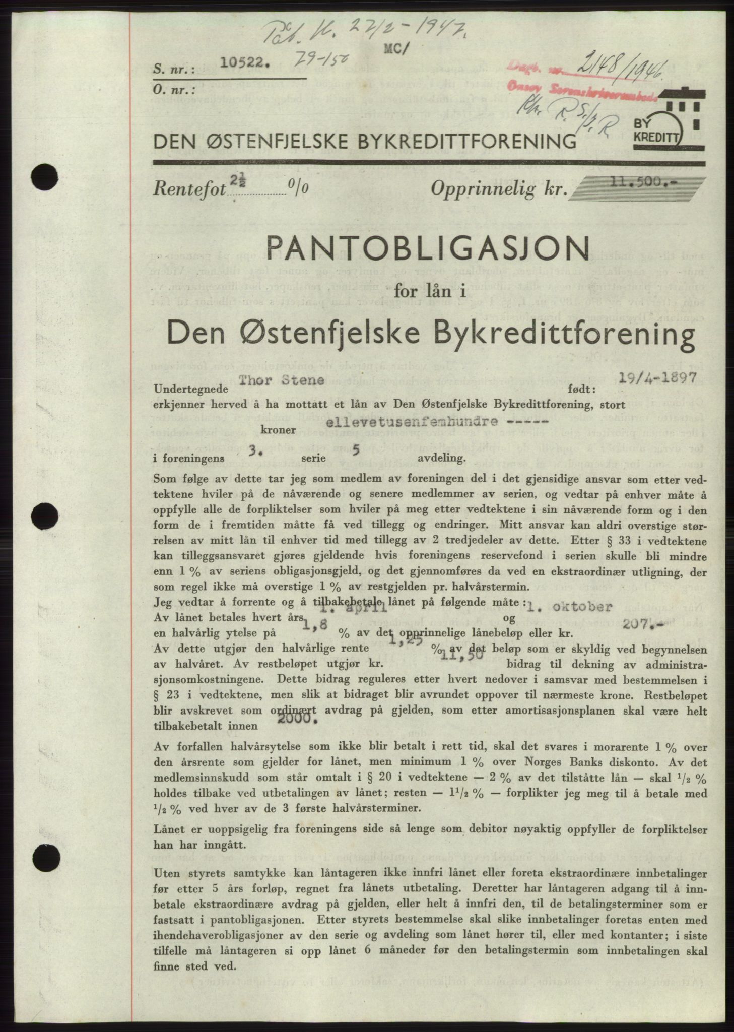 Onsøy sorenskriveri, SAO/A-10474/G/Ga/Gac/L0005: Pantebok nr. B 9-5, 1946-1947, Dagboknr: 2148/1946