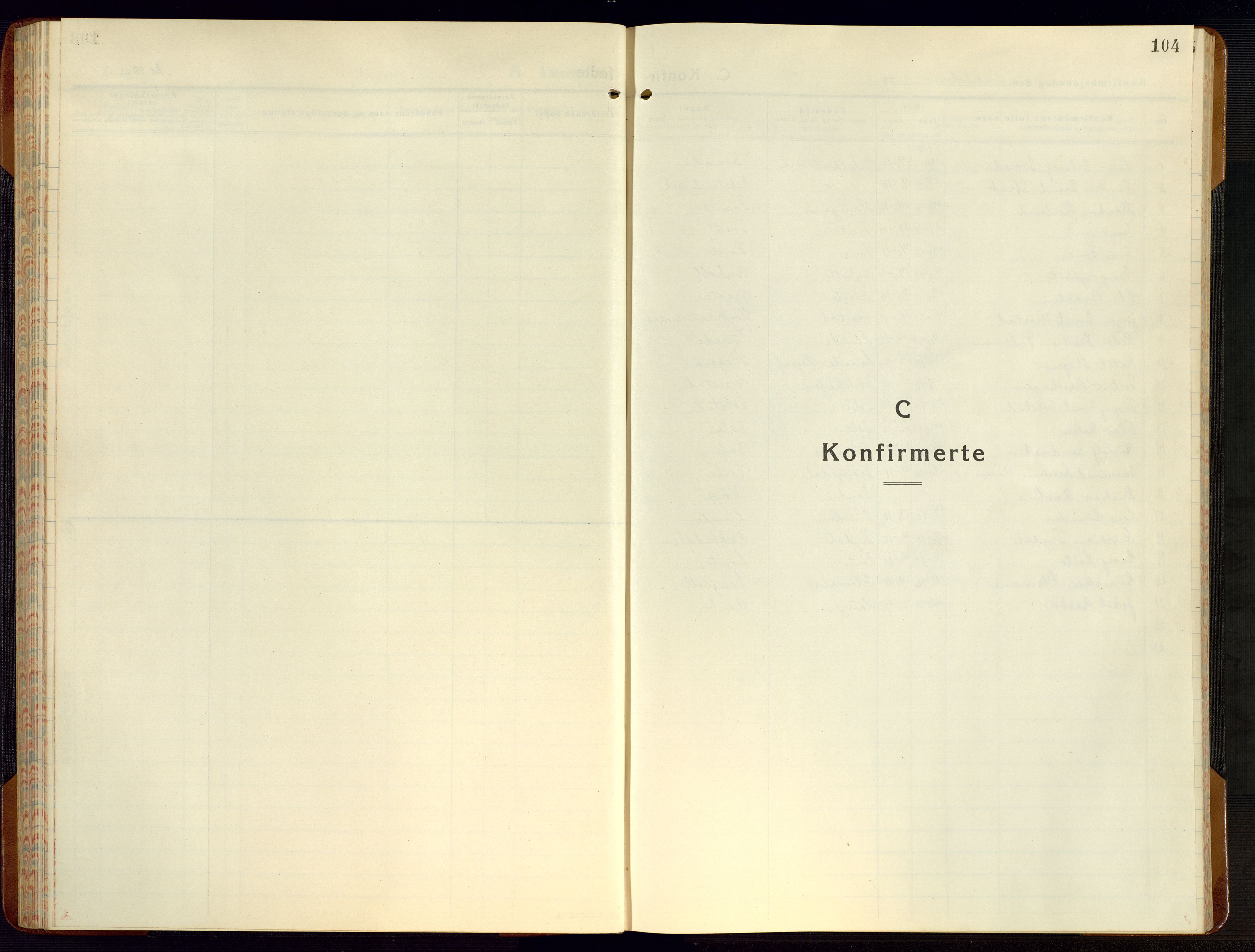 Gjerstad sokneprestkontor, SAK/1111-0014/F/Fb/Fba/L0009: Klokkerbok nr. B 9, 1925-1946, s. 104