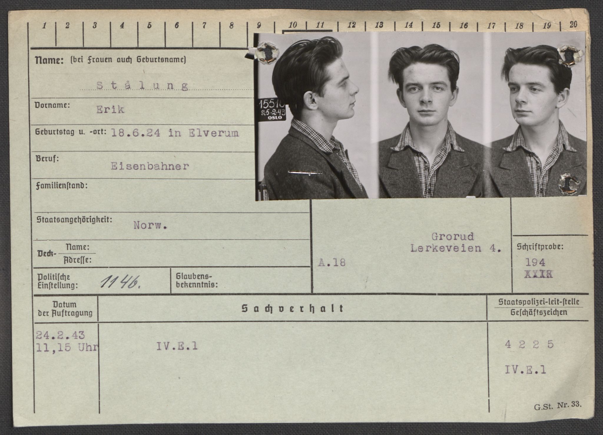 Befehlshaber der Sicherheitspolizei und des SD, RA/RAFA-5969/E/Ea/Eaa/L0009: Register over norske fanger i Møllergata 19: Ru-Sy, 1940-1945, s. 1424