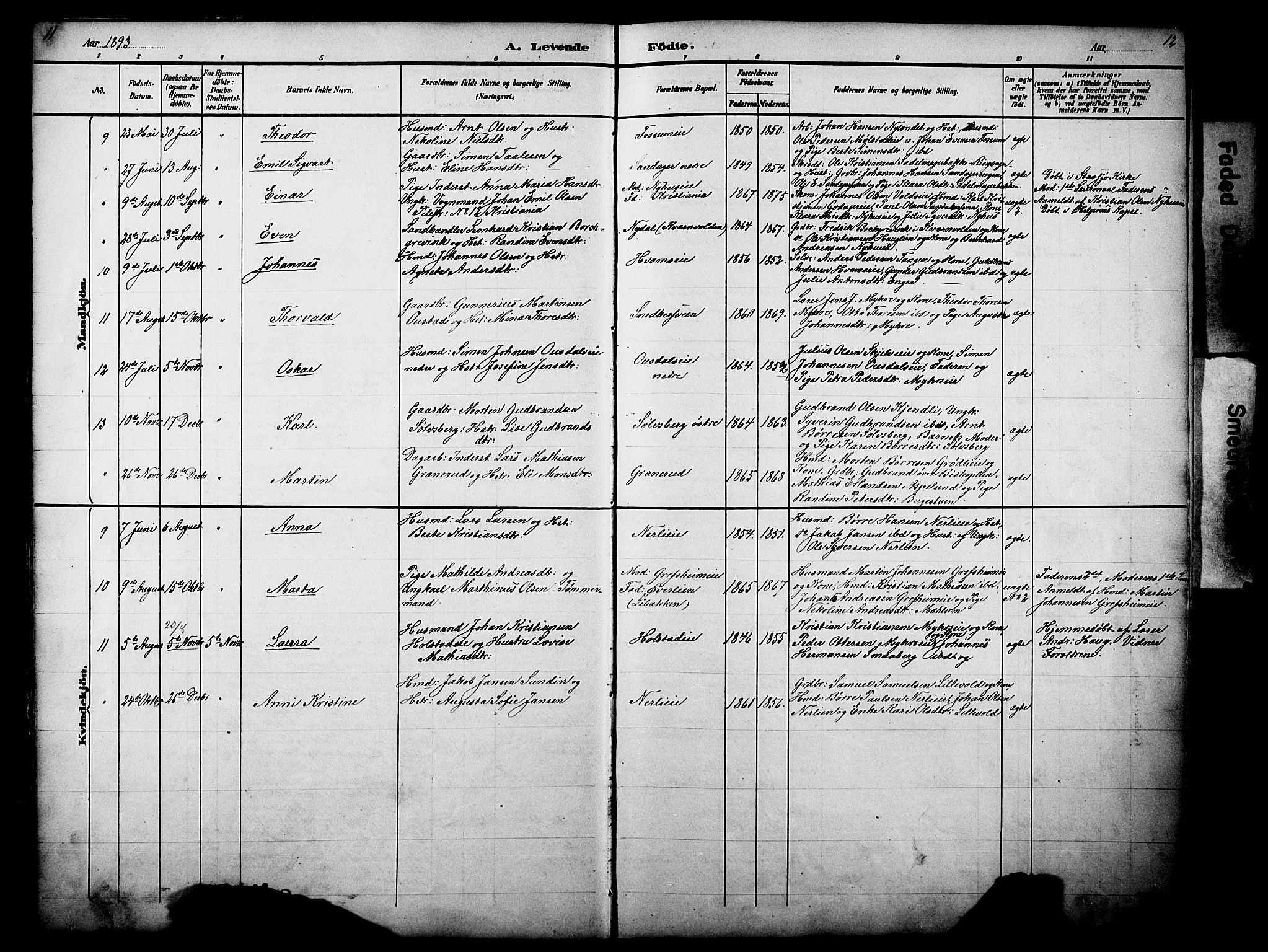 Nes prestekontor, Hedmark, SAH/PREST-020/L/La/L0006: Klokkerbok nr. 6, 1890-1932, s. 11-12