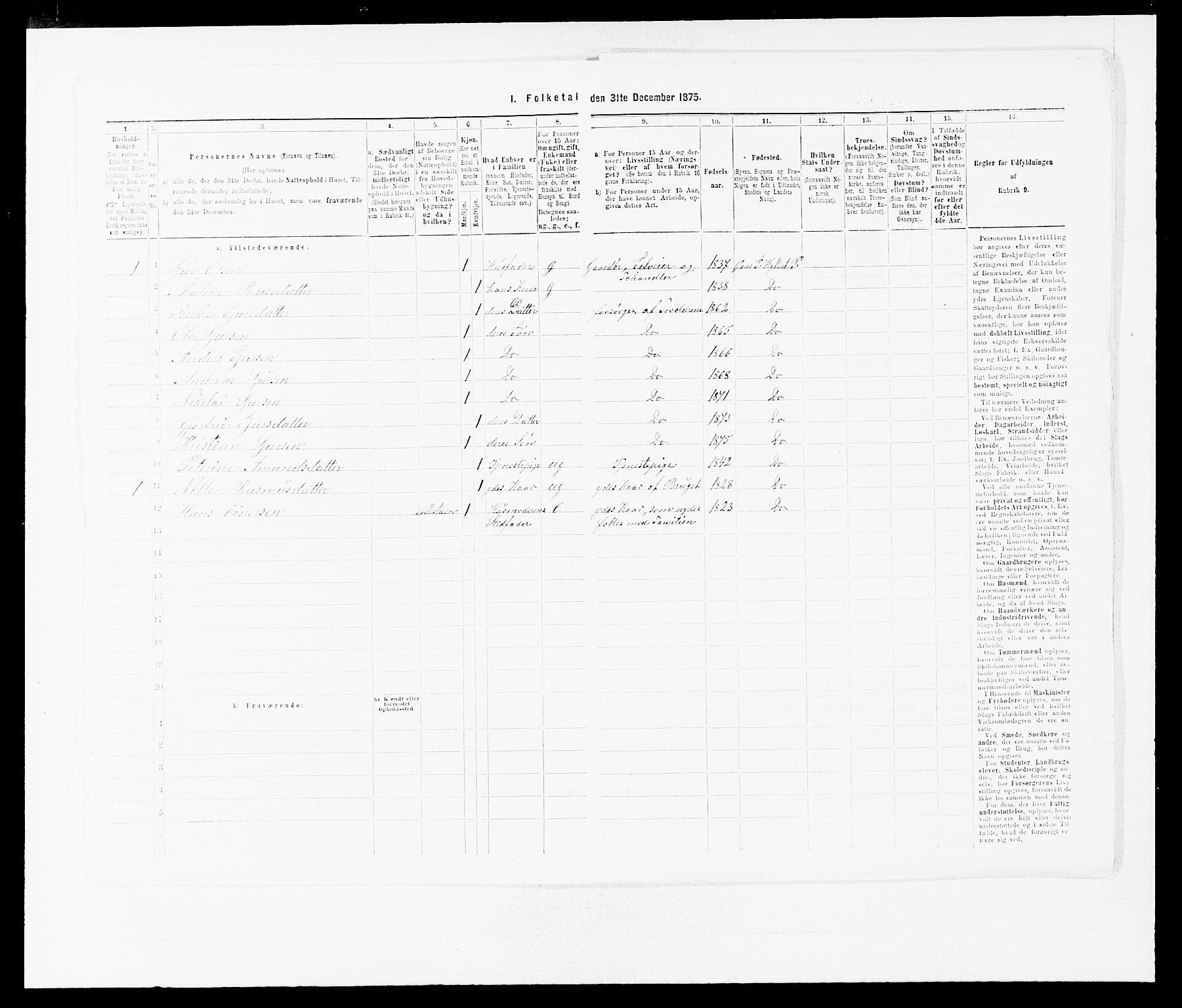 SAB, Folketelling 1875 for 1413P Hyllestad prestegjeld, 1875, s. 154