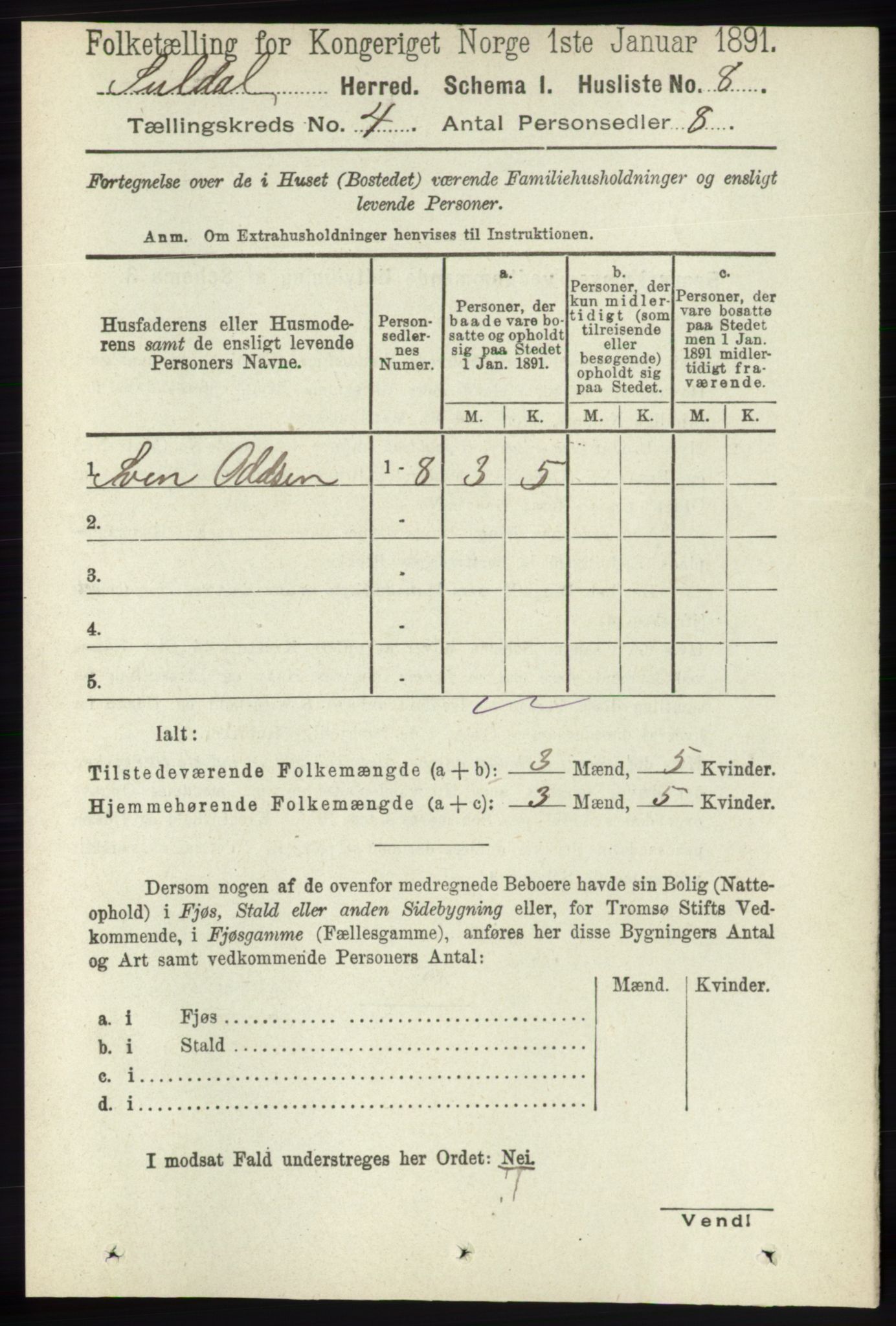 RA, Folketelling 1891 for 1134 Suldal herred, 1891, s. 763