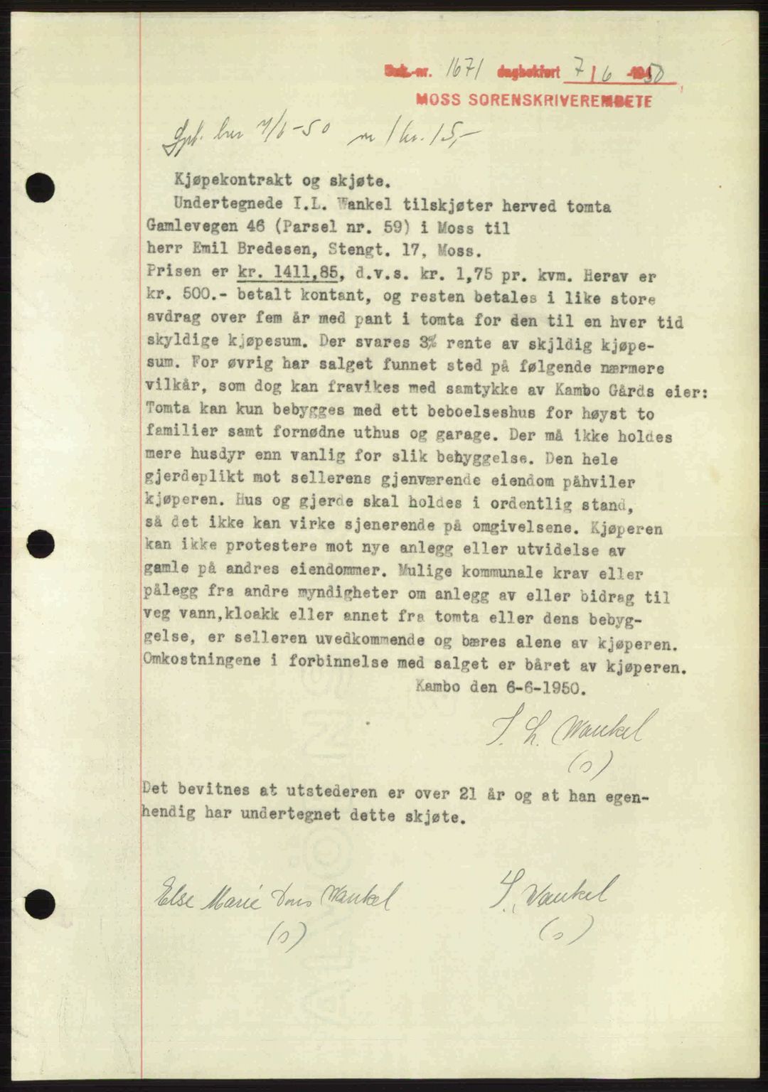 Moss sorenskriveri, SAO/A-10168: Pantebok nr. A26, 1950-1950, Dagboknr: 1671/1950