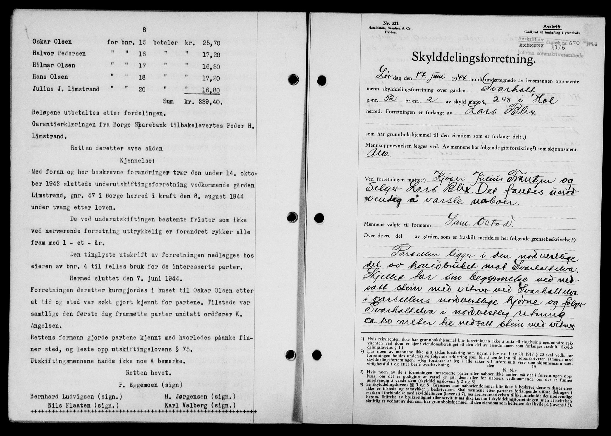Lofoten sorenskriveri, SAT/A-0017/1/2/2C/L0012a: Pantebok nr. 12a, 1943-1944, Dagboknr: 670/1944