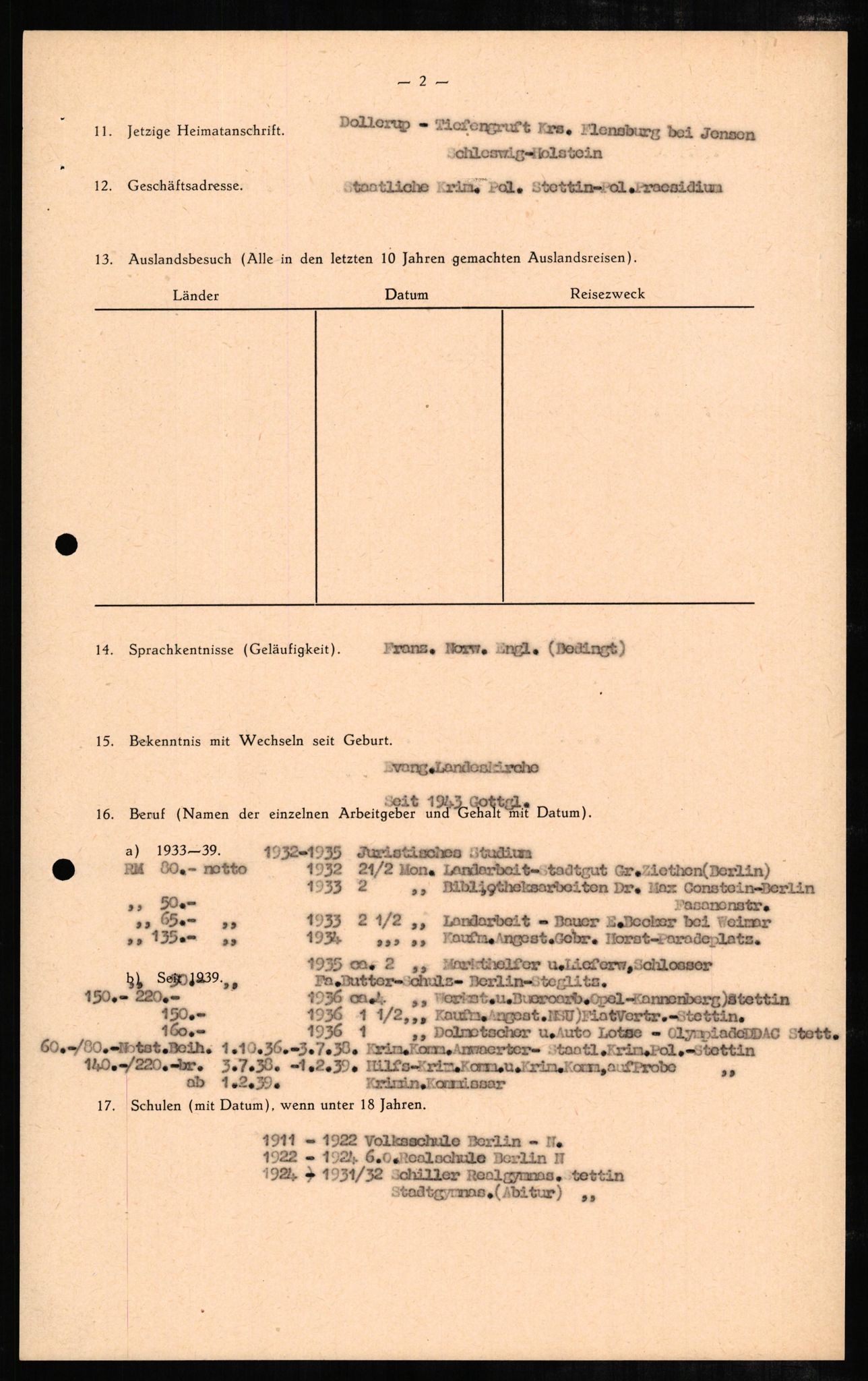 Forsvaret, Forsvarets overkommando II, AV/RA-RAFA-3915/D/Db/L0005: CI Questionaires. Tyske okkupasjonsstyrker i Norge. Tyskere., 1945-1946, s. 94