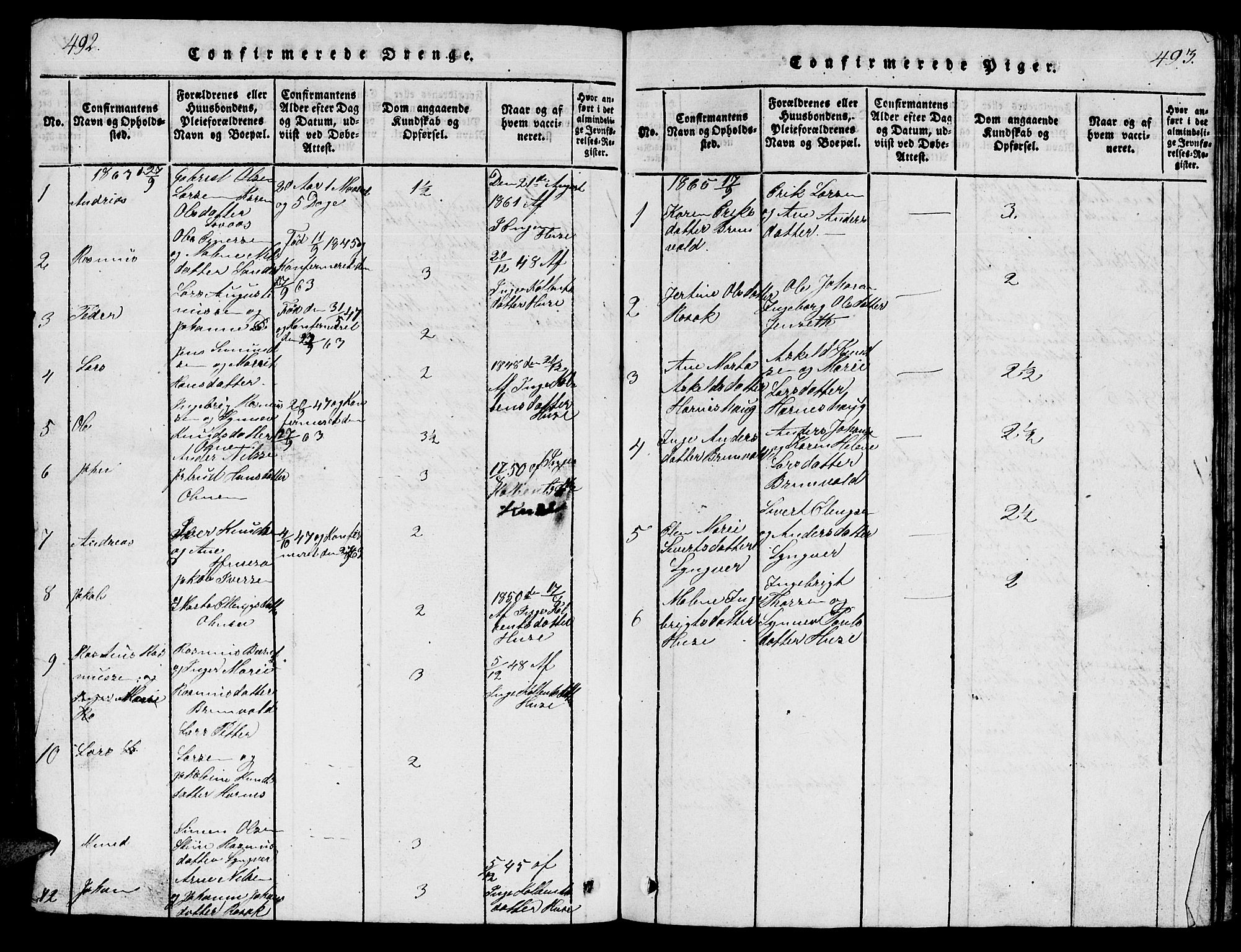 Ministerialprotokoller, klokkerbøker og fødselsregistre - Møre og Romsdal, SAT/A-1454/561/L0731: Klokkerbok nr. 561C01, 1817-1867, s. 492-493