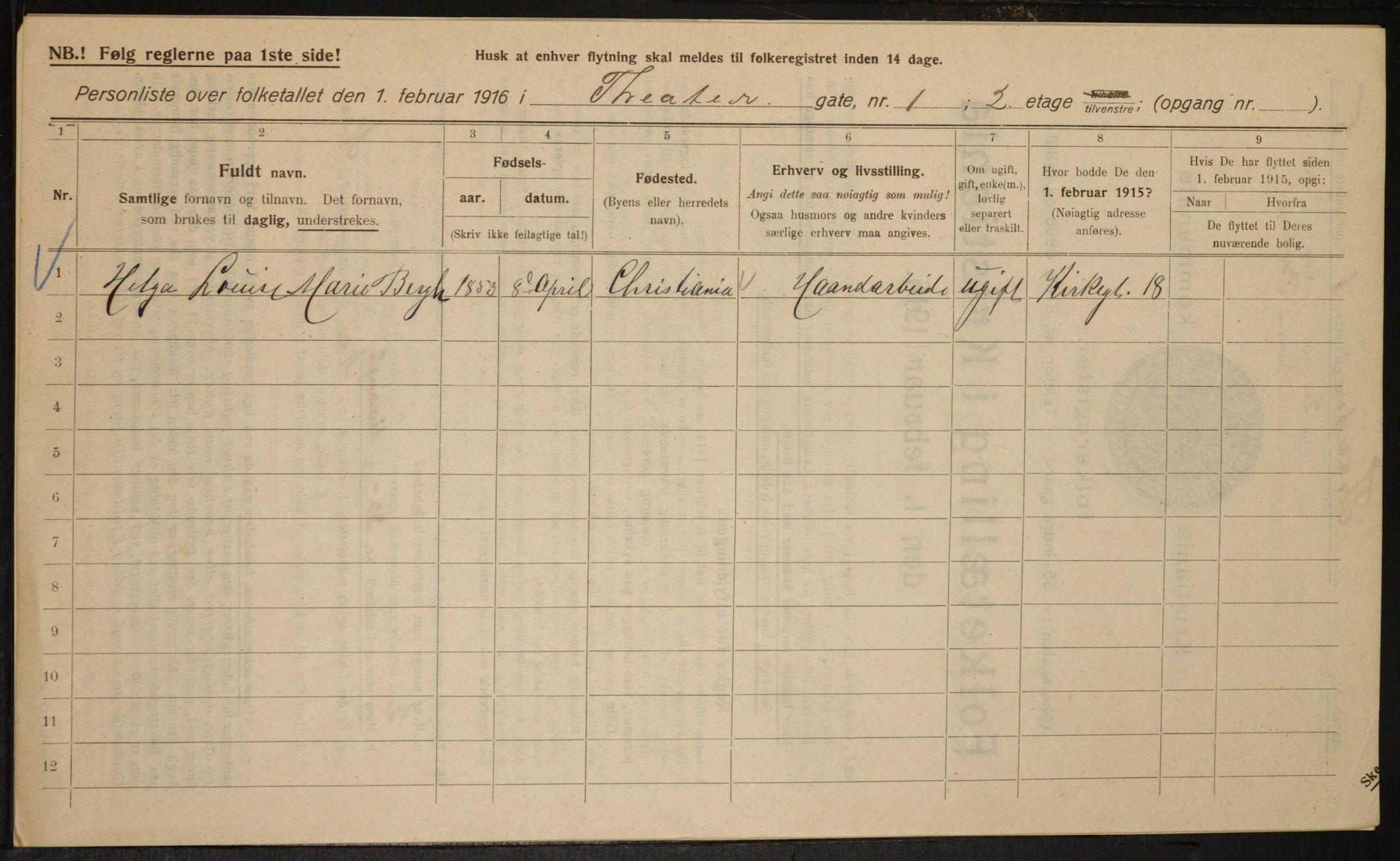 OBA, Kommunal folketelling 1.2.1916 for Kristiania, 1916, s. 110029