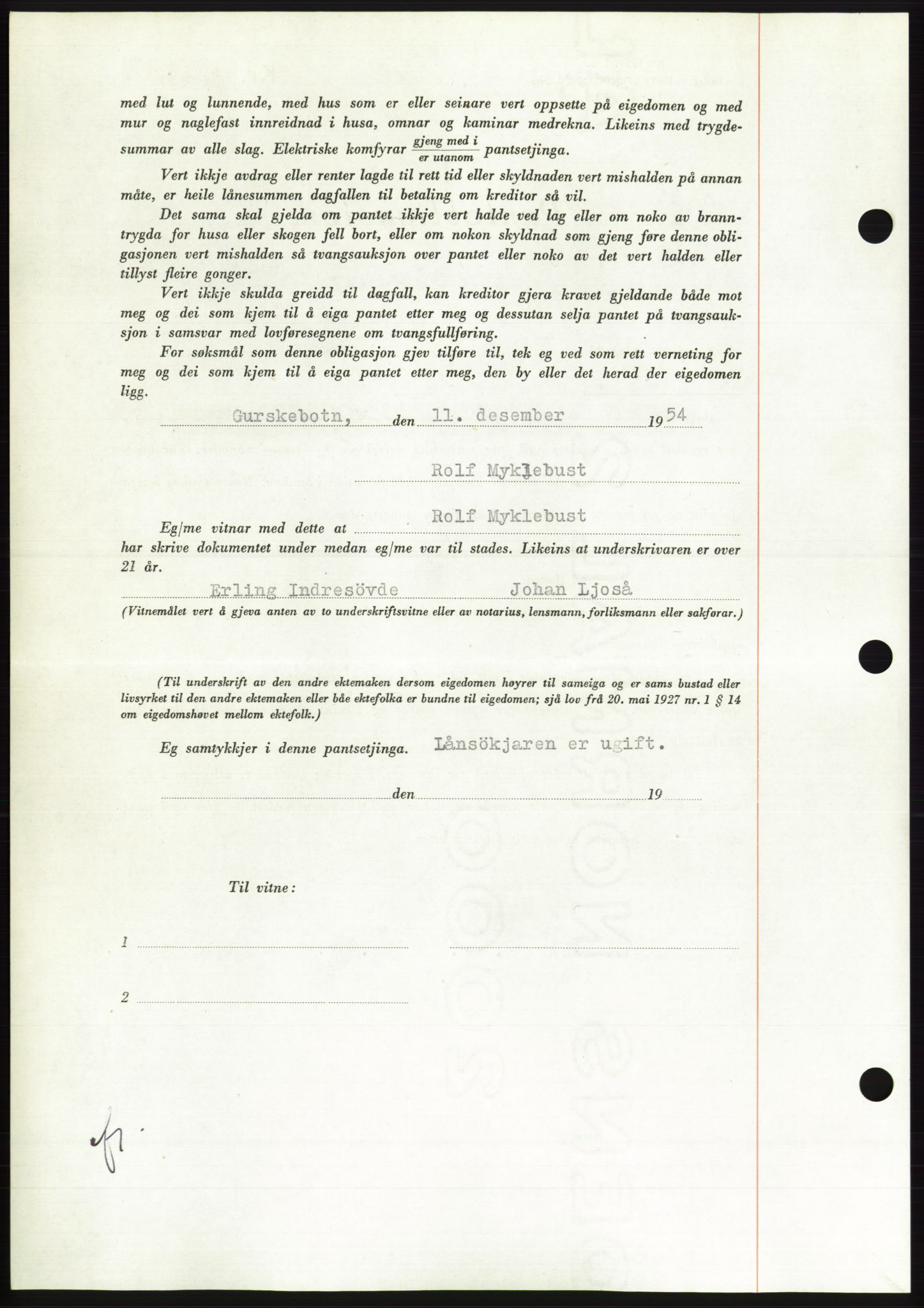 Søre Sunnmøre sorenskriveri, AV/SAT-A-4122/1/2/2C/L0126: Pantebok nr. 14B, 1954-1955, Dagboknr: 3287/1954
