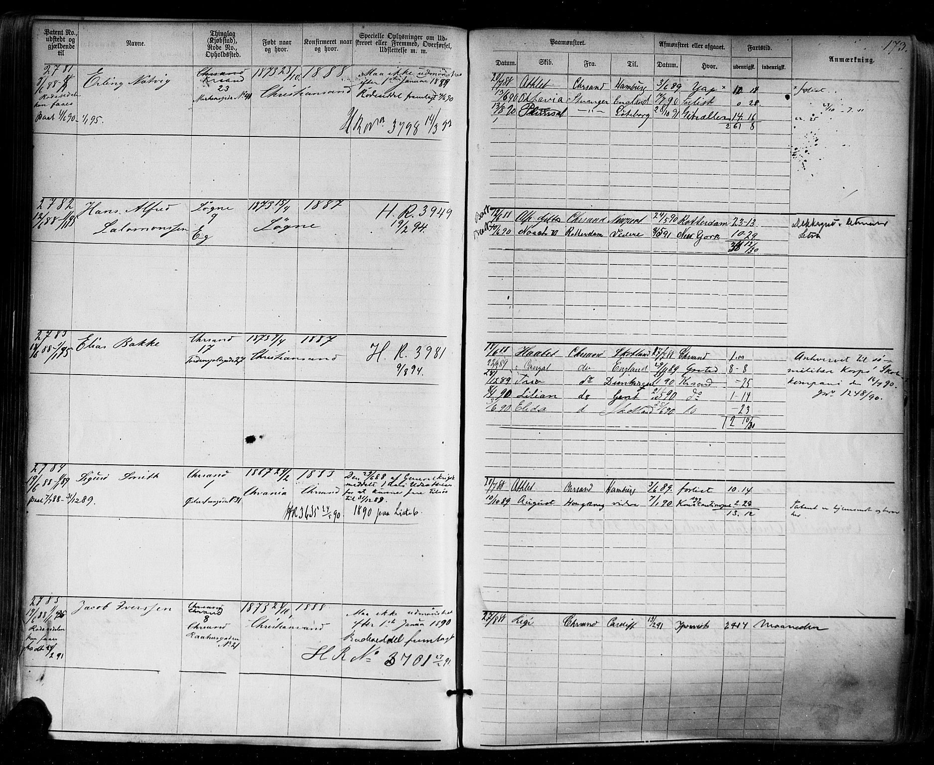 Kristiansand mønstringskrets, SAK/2031-0015/F/Fa/L0006: Annotasjonsrulle nr 1921-3830 med register, I-4, 1880-1917, s. 218