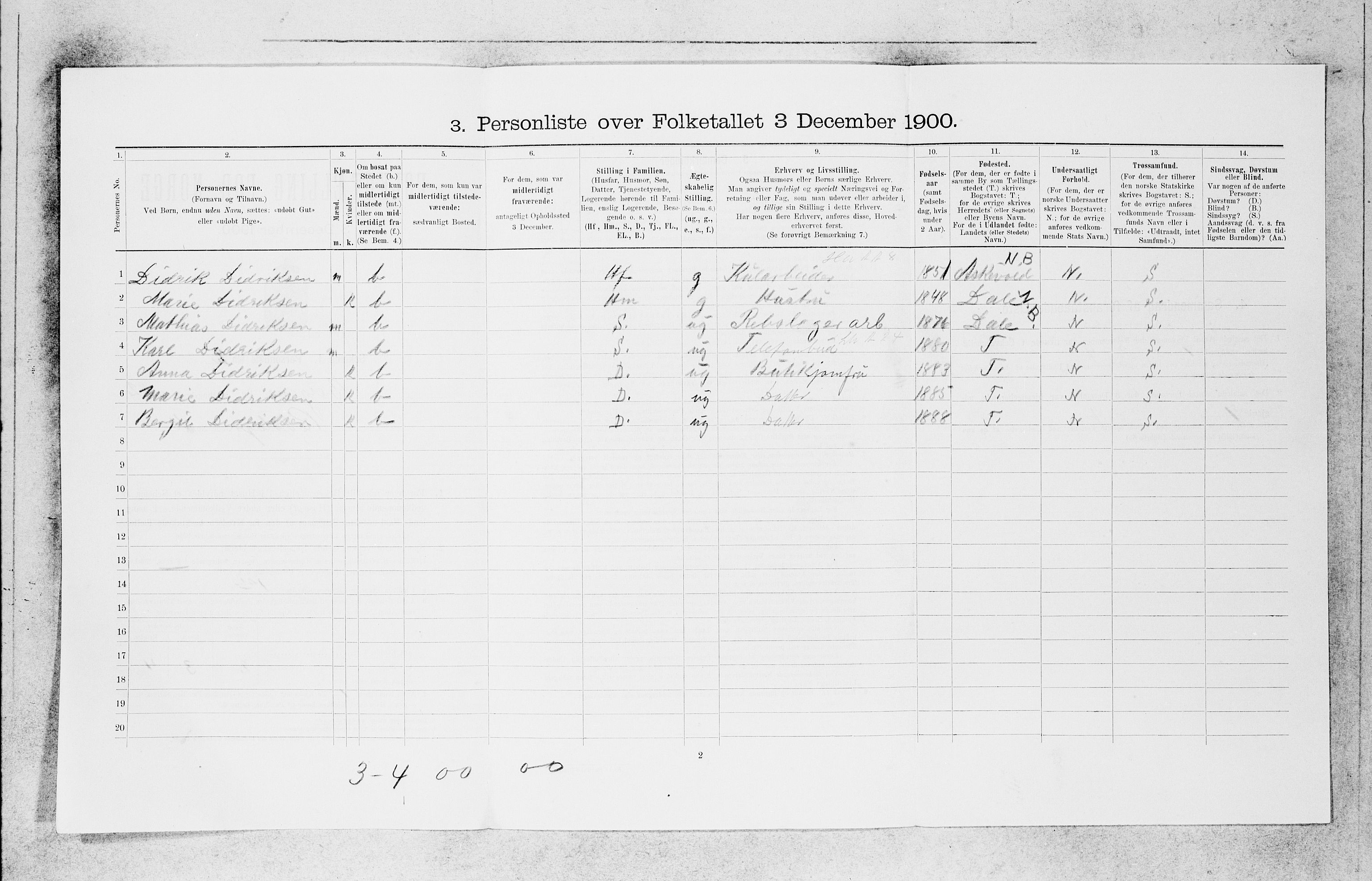 SAB, Folketelling 1900 for 1301 Bergen kjøpstad, 1900, s. 16911