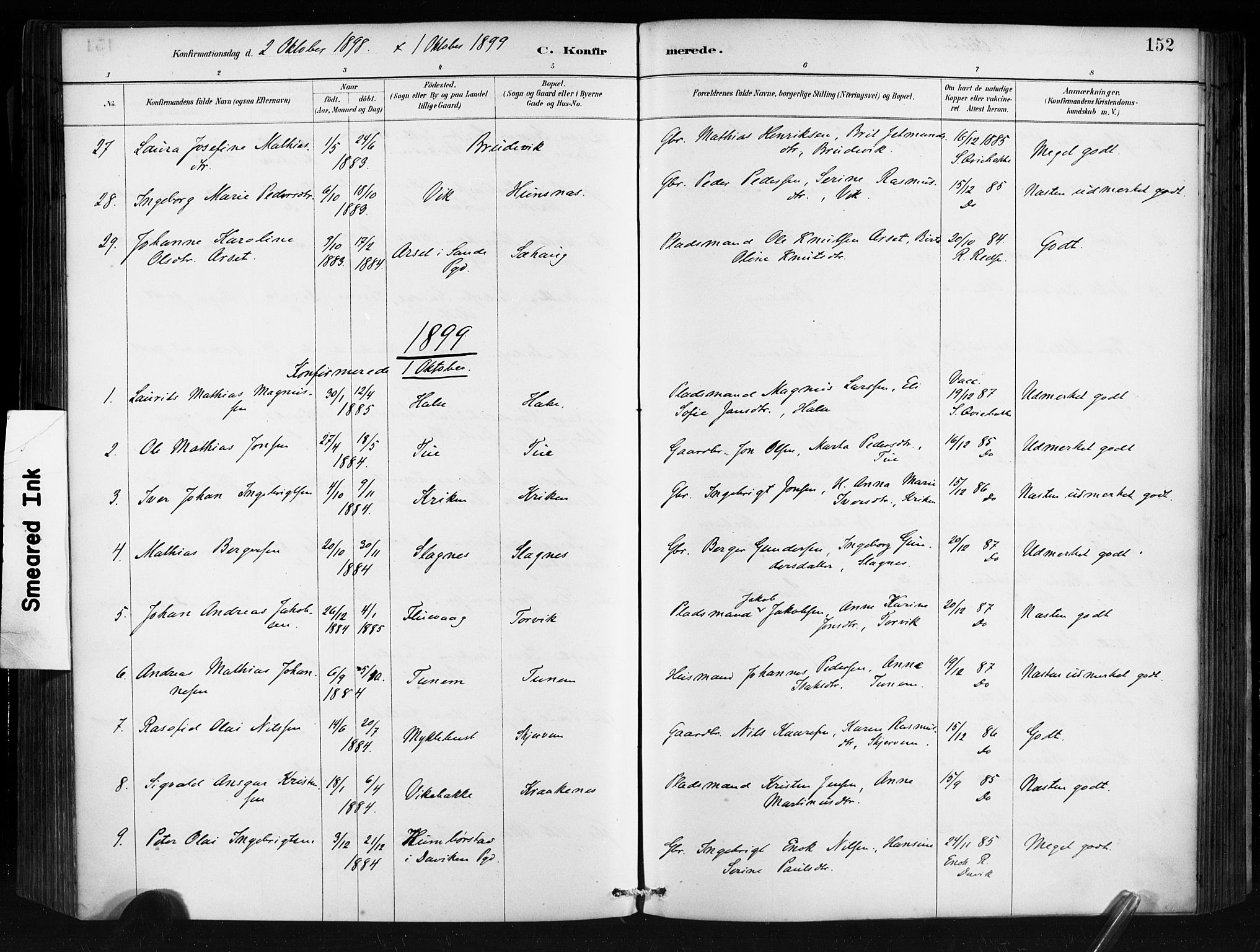 Ministerialprotokoller, klokkerbøker og fødselsregistre - Møre og Romsdal, SAT/A-1454/501/L0008: Ministerialbok nr. 501A08, 1885-1901, s. 152