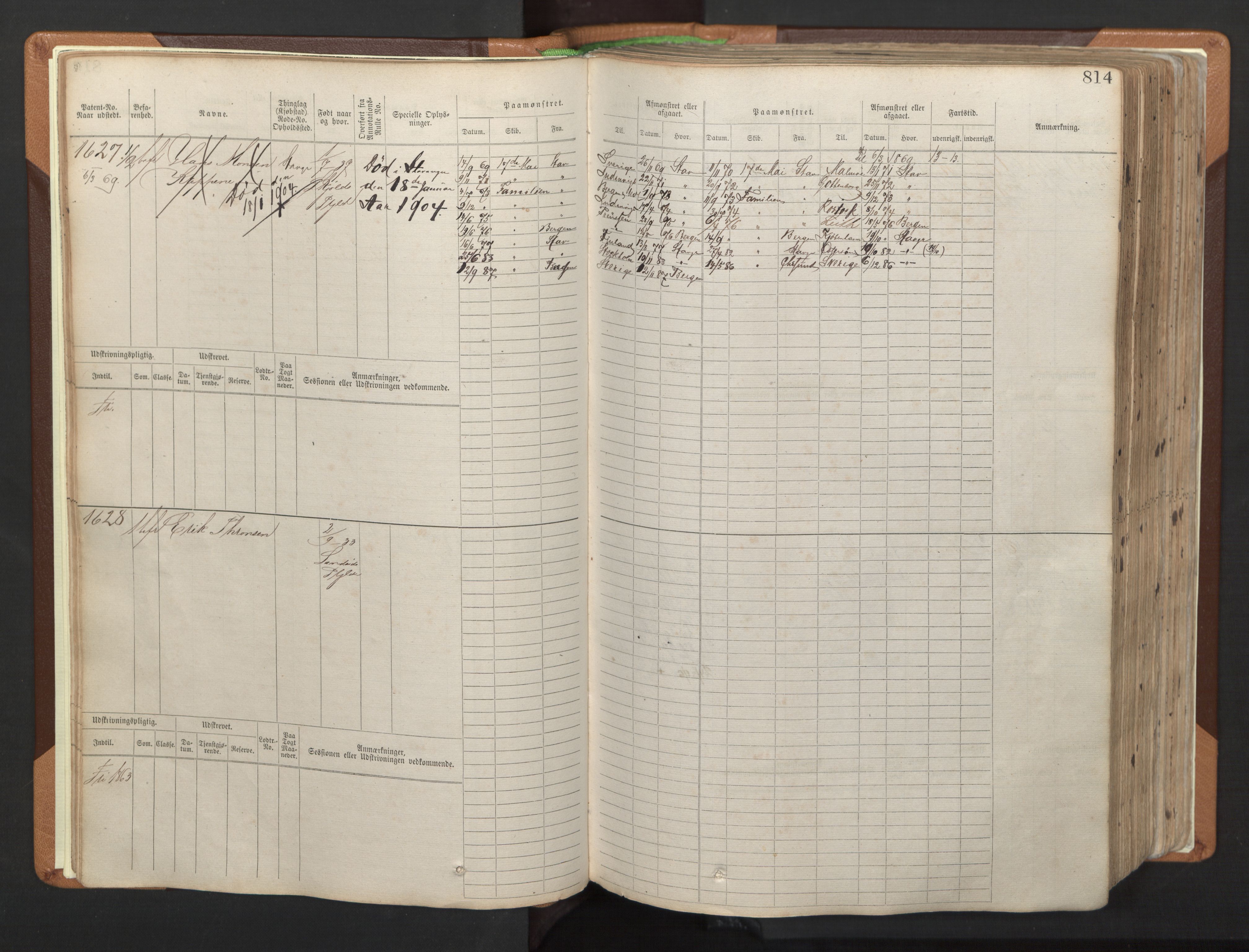 Stavanger sjømannskontor, AV/SAST-A-102006/F/Fb/Fbb/L0006: Sjøfartshovedrulle, patentnr. 1607-2402 (del 3), 1869-1880, s. 13