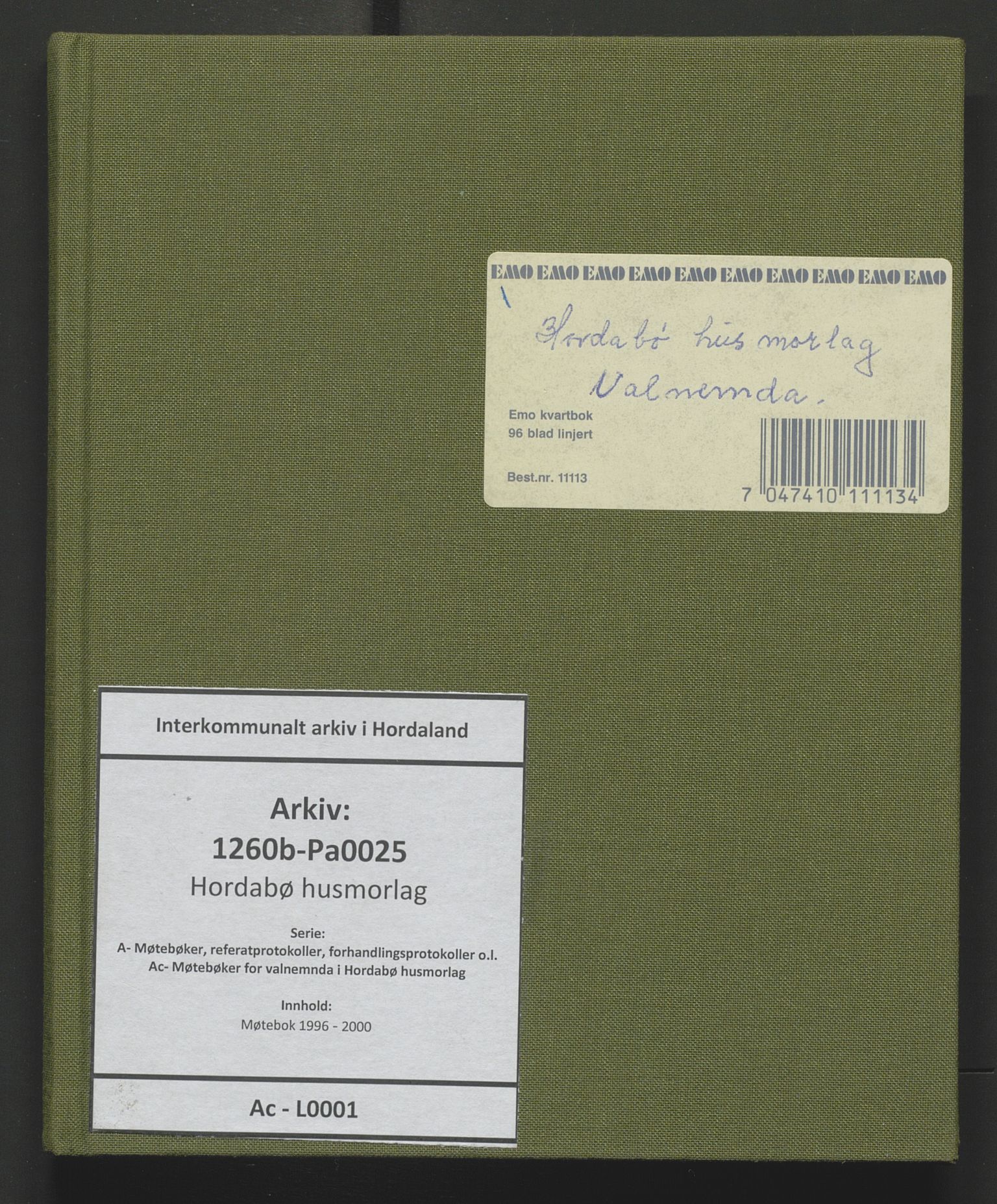 Hordabø husmorlag, IKAH/1260b-Pa0025/A/Ac/L0001: Møtebok, 1996-2000