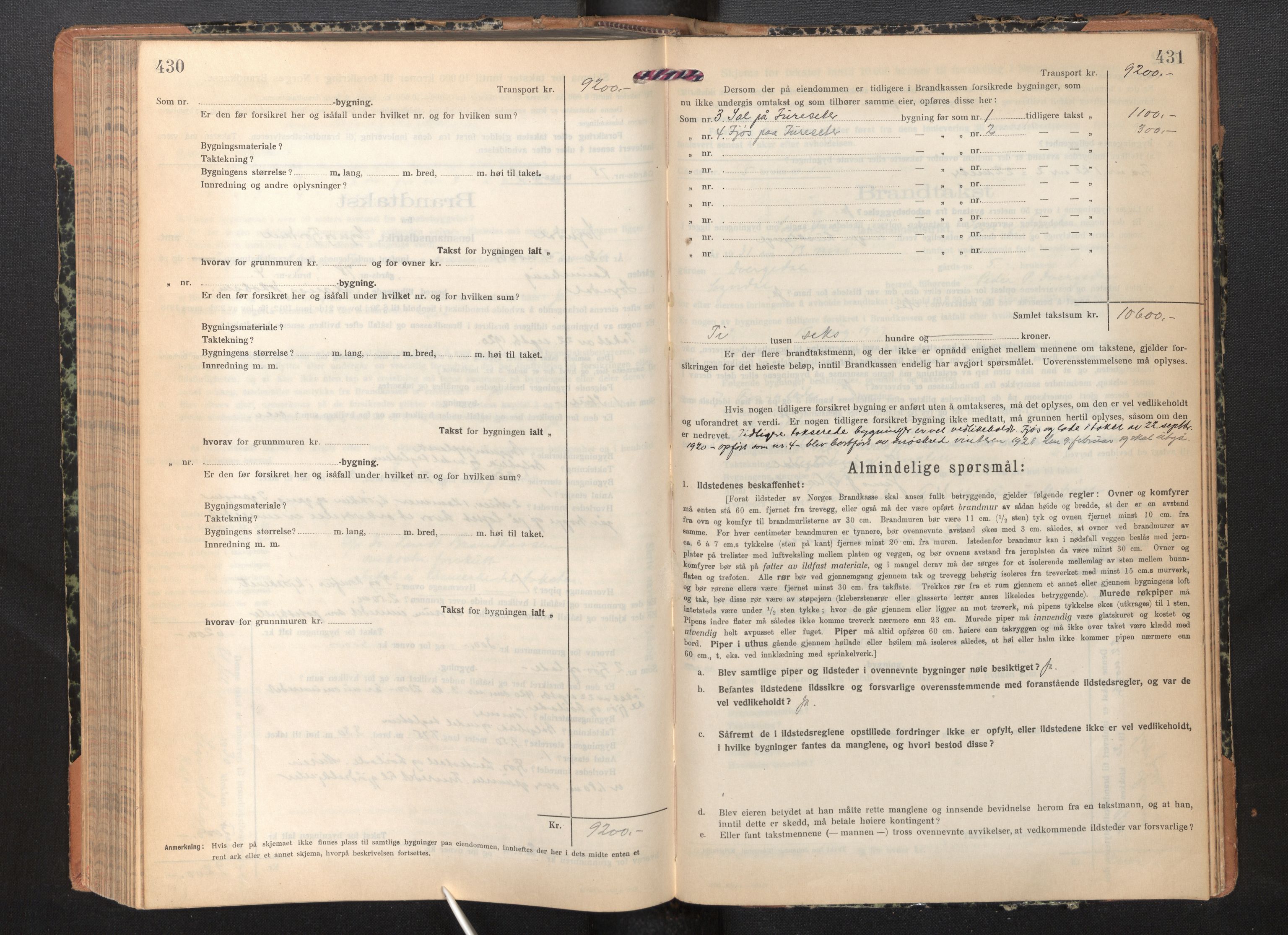 Lensmannen i Sogndal, SAB/A-29901/0012/L0012: Branntakstprotokoll, skjematakst, 1922-1931, s. 430-431