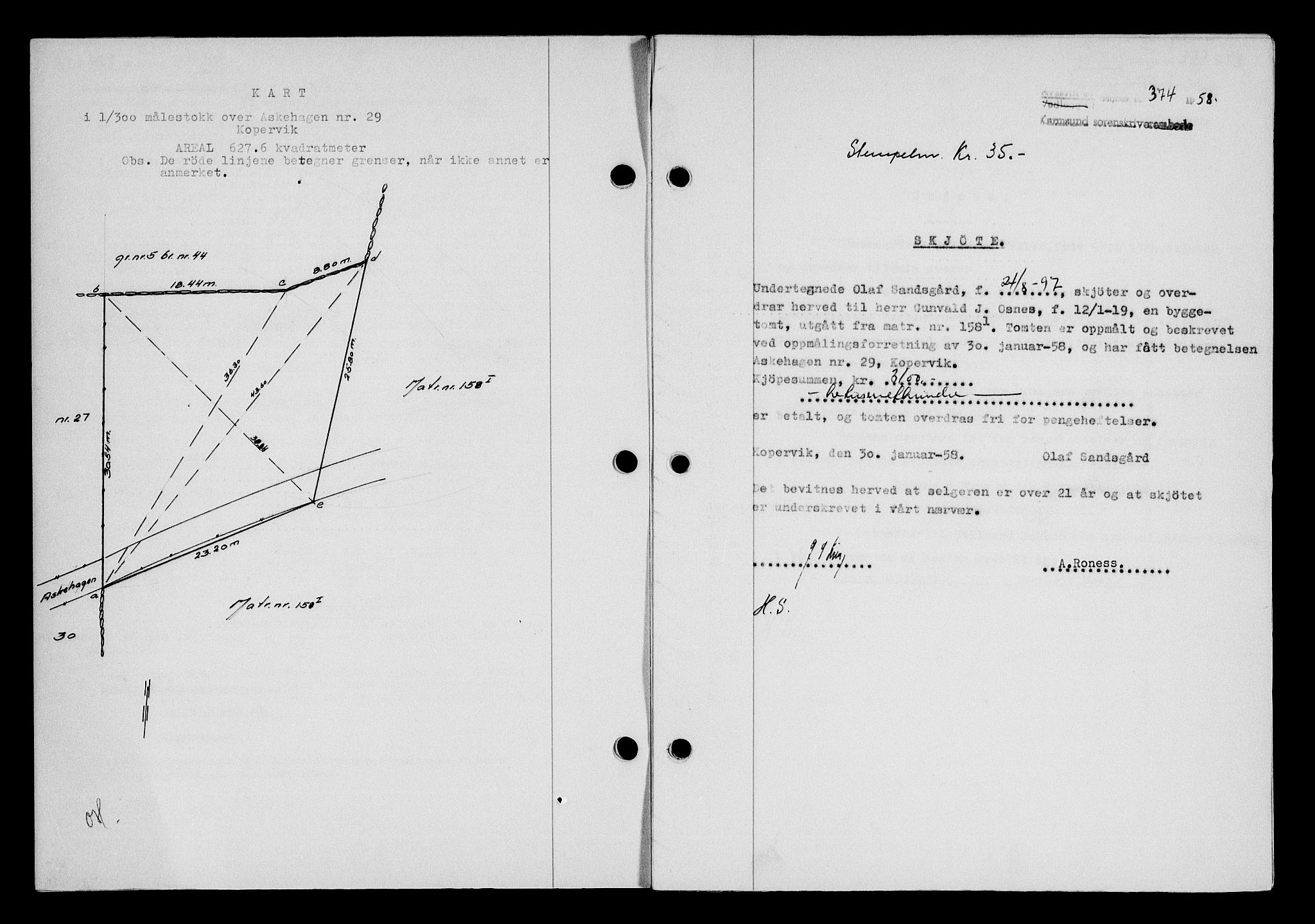 Karmsund sorenskriveri, SAST/A-100311/01/II/IIB/L0128: Pantebok nr. 108A, 1958-1958, Dagboknr: 374/1958