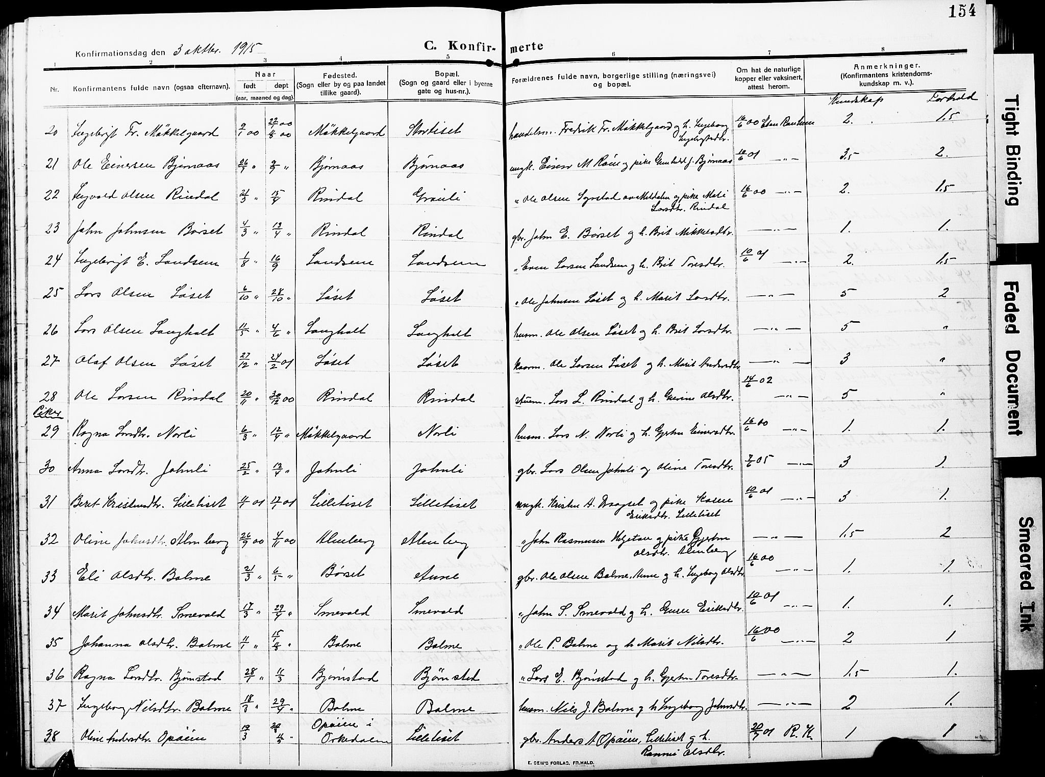 Ministerialprotokoller, klokkerbøker og fødselsregistre - Møre og Romsdal, AV/SAT-A-1454/598/L1079: Klokkerbok nr. 598C04, 1909-1927, s. 154