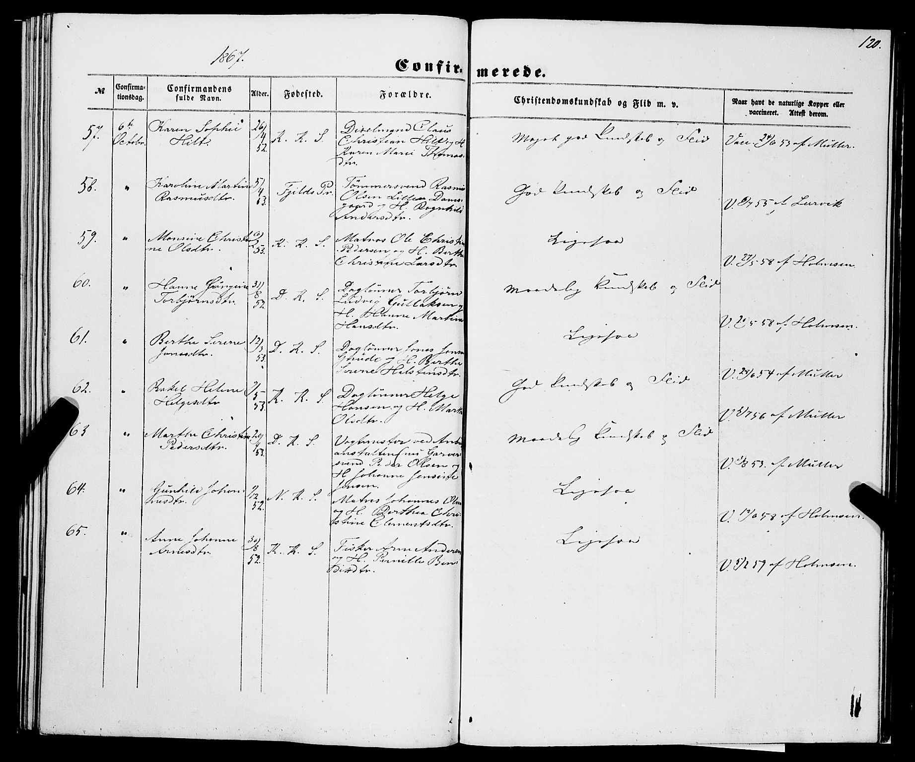 Korskirken sokneprestembete, SAB/A-76101/H/Haa/L0069: Residerende kapellans bok nr. A 4, 1856-1869, s. 120