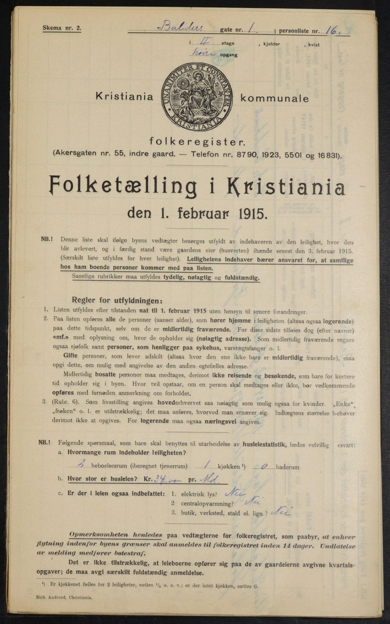 OBA, Kommunal folketelling 1.2.1915 for Kristiania, 1915, s. 3111