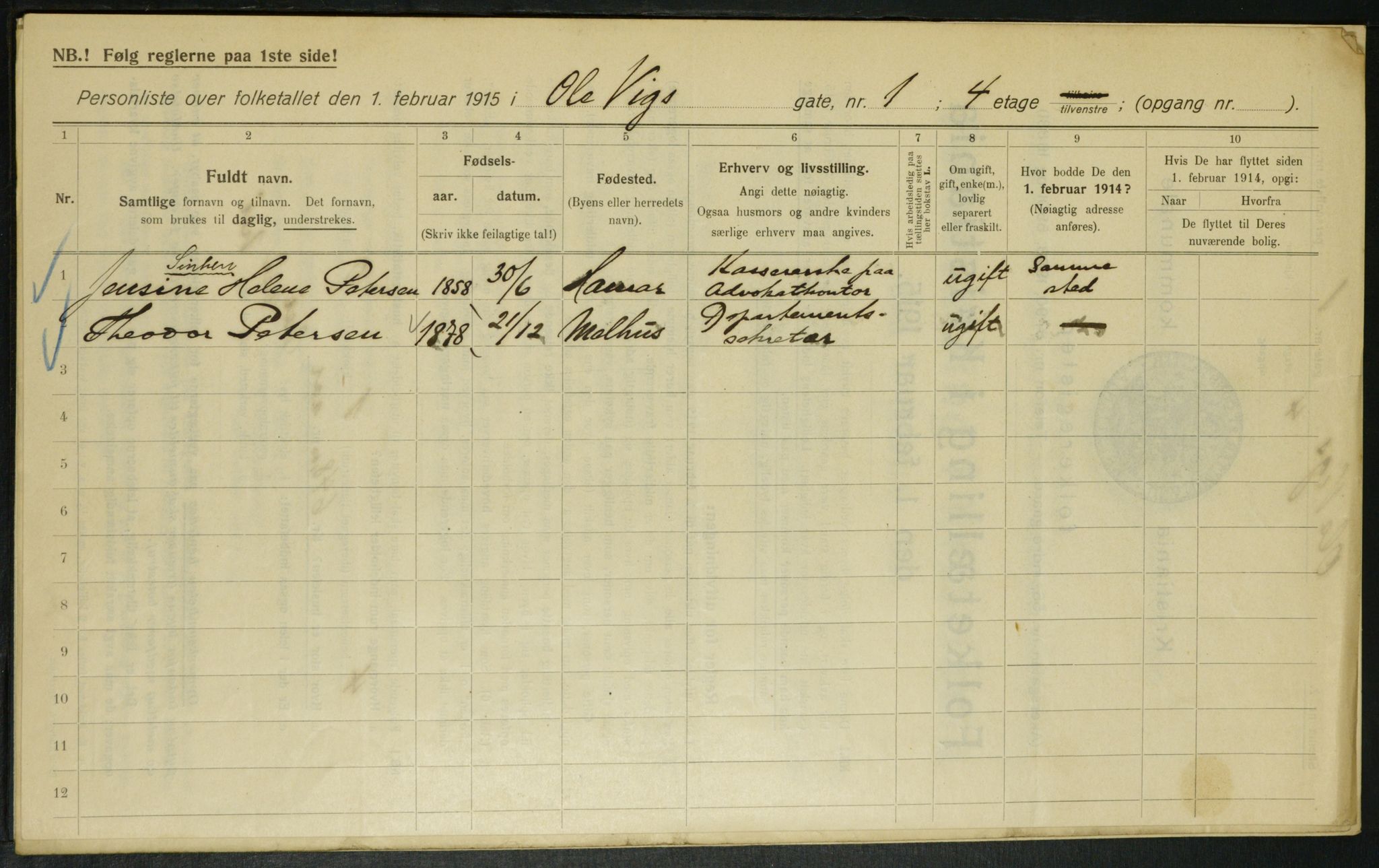 OBA, Kommunal folketelling 1.2.1915 for Kristiania, 1915, s. 74854