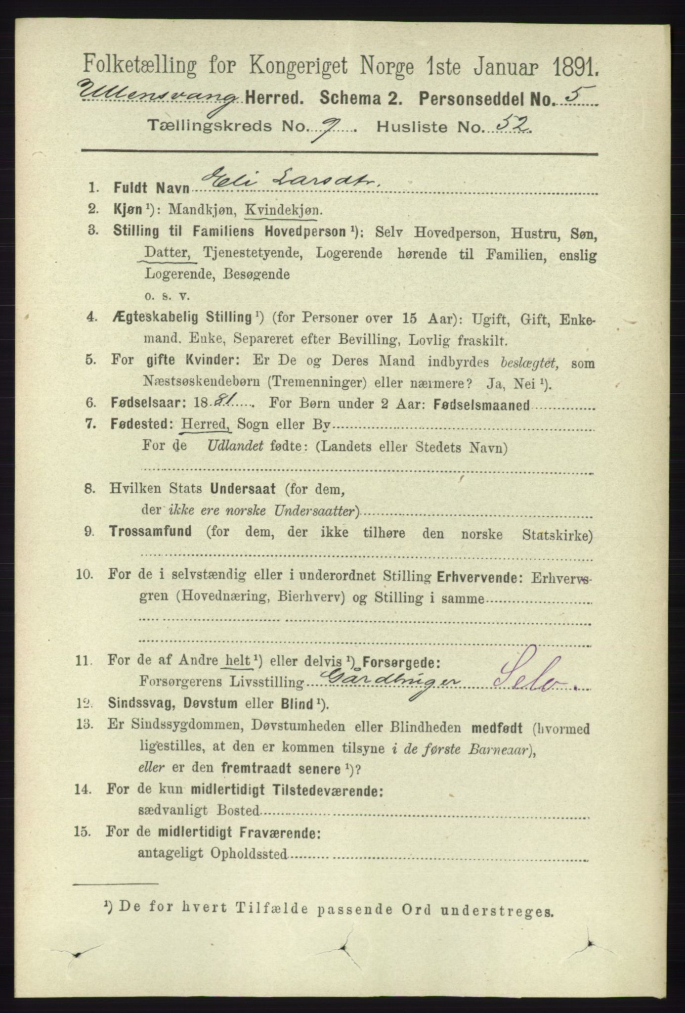 RA, Folketelling 1891 for 1230 Ullensvang herred, 1891, s. 3481
