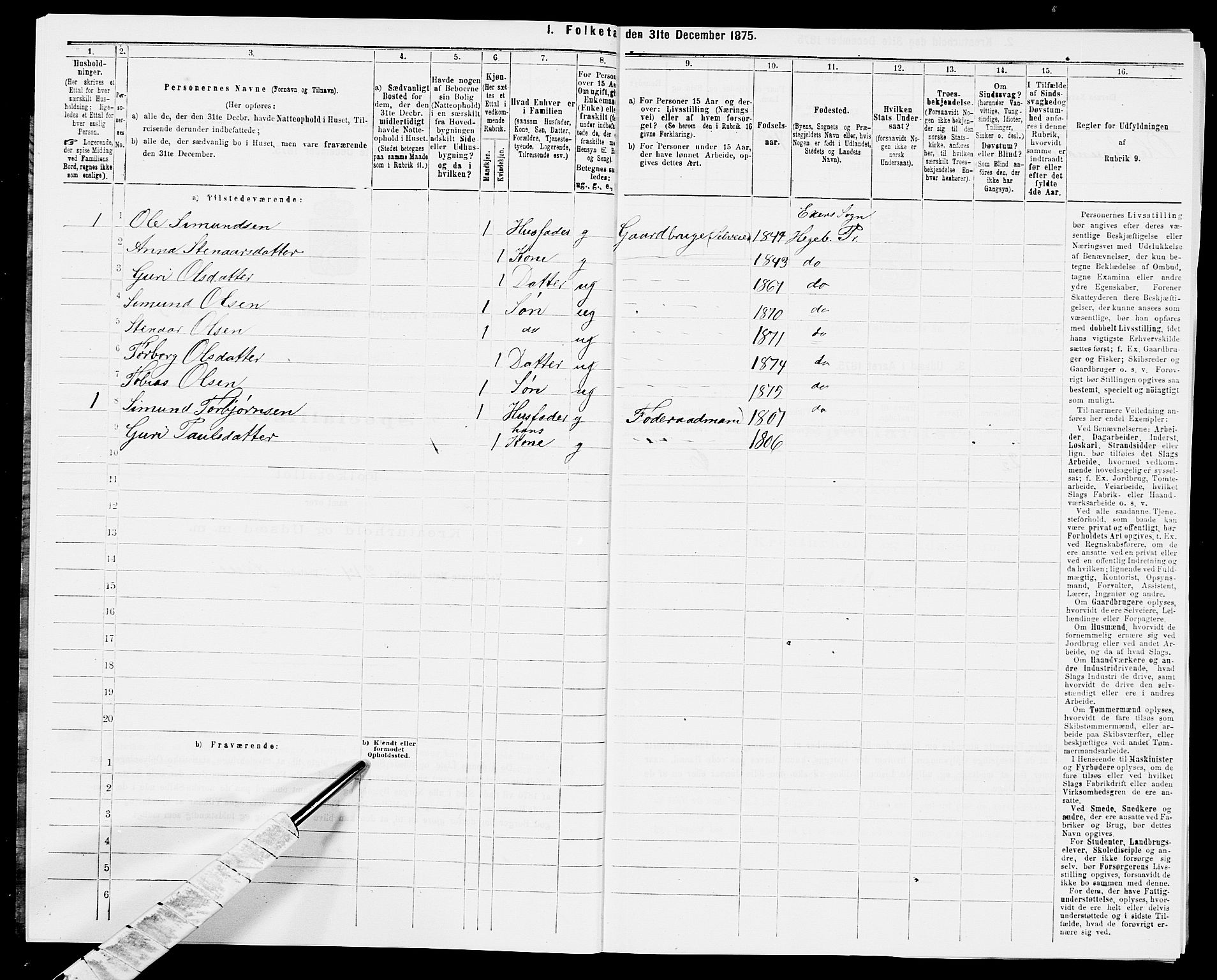 SAK, Folketelling 1875 for 1034P Hægebostad prestegjeld, 1875, s. 584