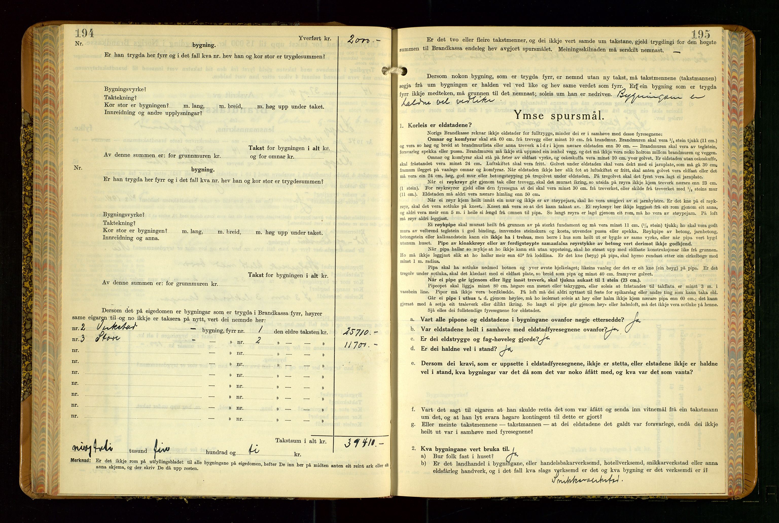 Klepp lensmannskontor, SAST/A-100163/Goc/L0015: "Branntakstbok" m/register, 1939-1947, s. 194-195