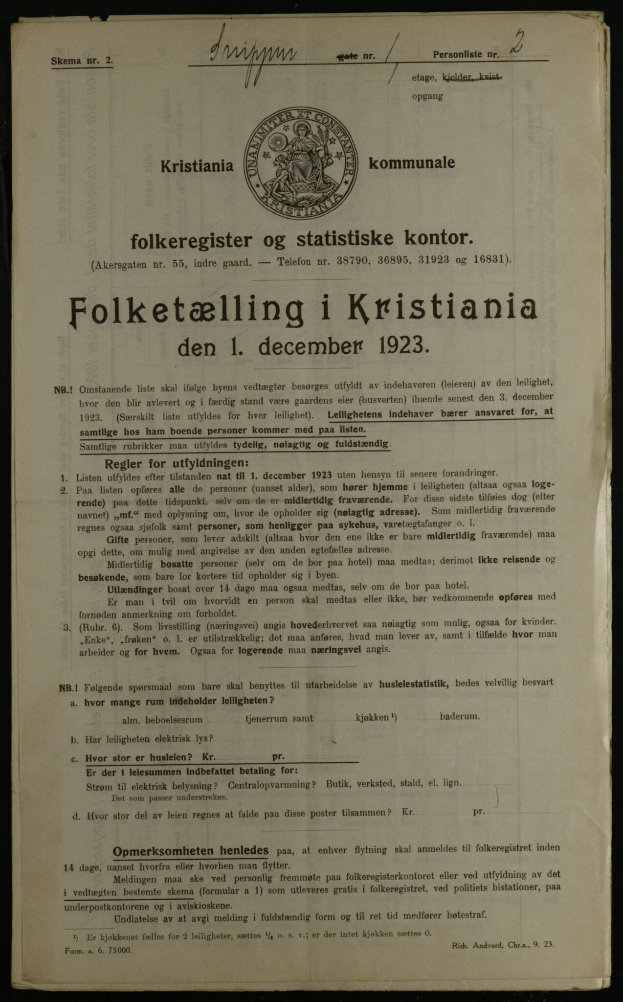 OBA, Kommunal folketelling 1.12.1923 for Kristiania, 1923, s. 108067