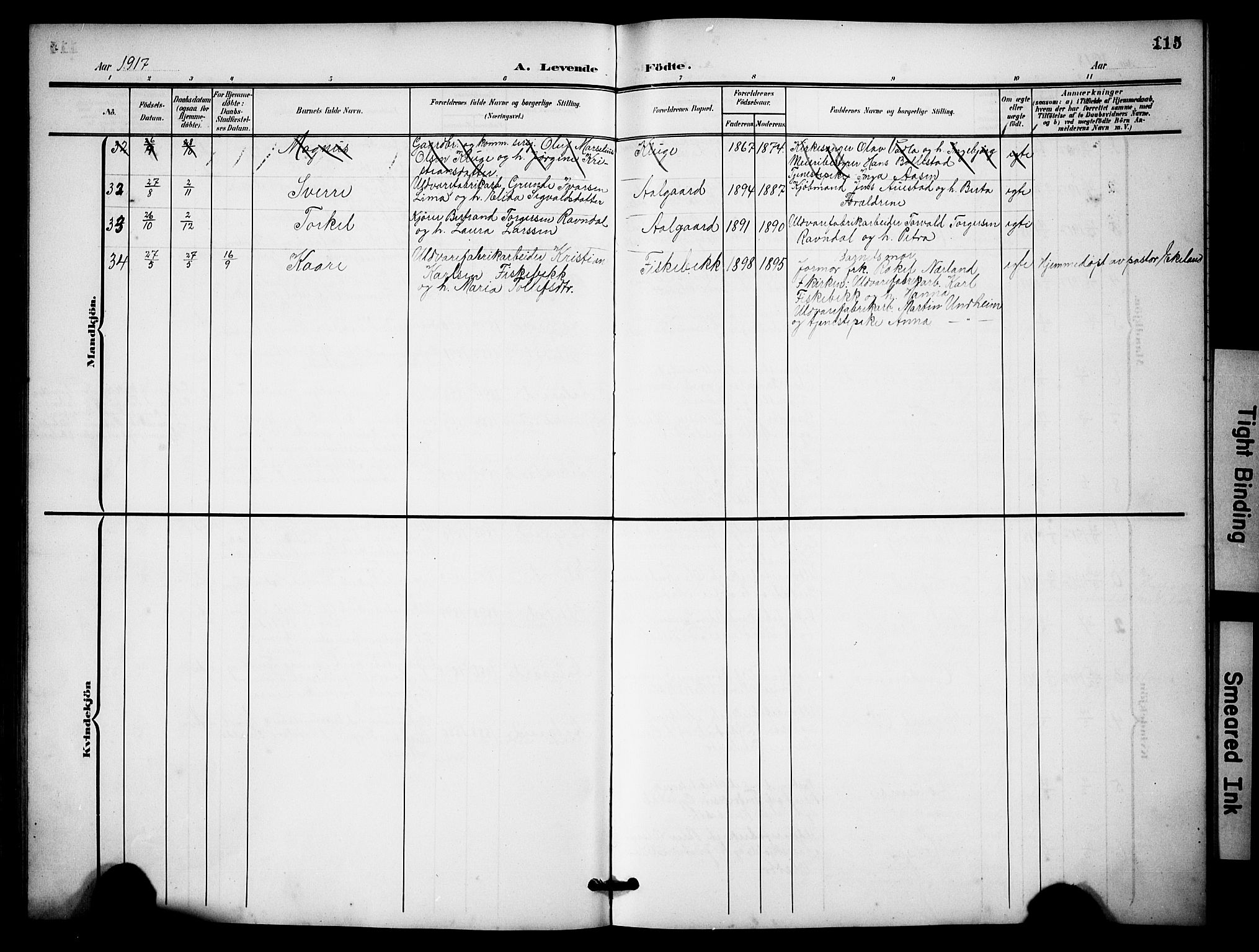 Lye sokneprestkontor, AV/SAST-A-101794/001/30BB/L0009: Klokkerbok nr. B 9, 1902-1923, s. 115