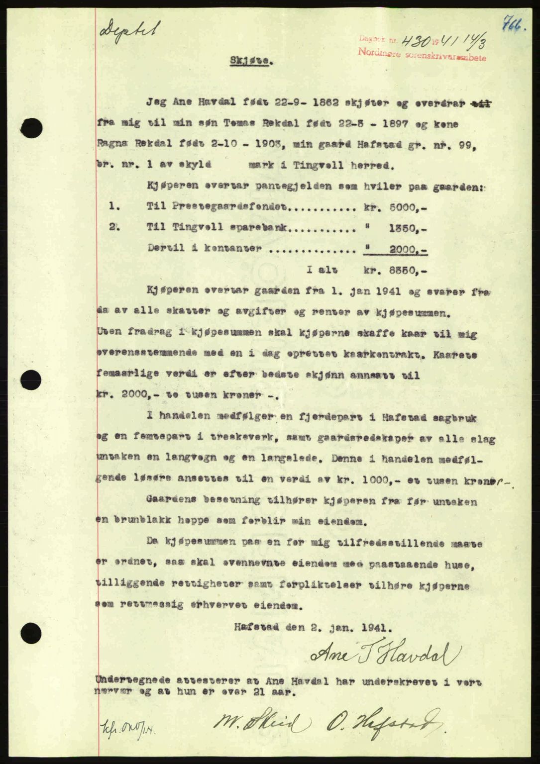 Nordmøre sorenskriveri, SAT/A-4132/1/2/2Ca: Pantebok nr. A89, 1940-1941, Dagboknr: 430/1941