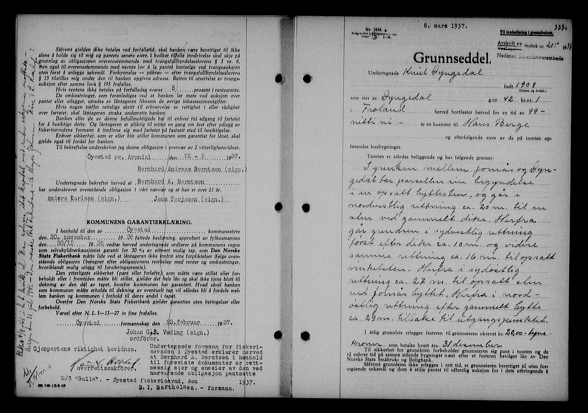 Nedenes sorenskriveri, AV/SAK-1221-0006/G/Gb/Gba/L0043: Pantebok nr. 39, 1936-1937, Dagboknr: 205/1937