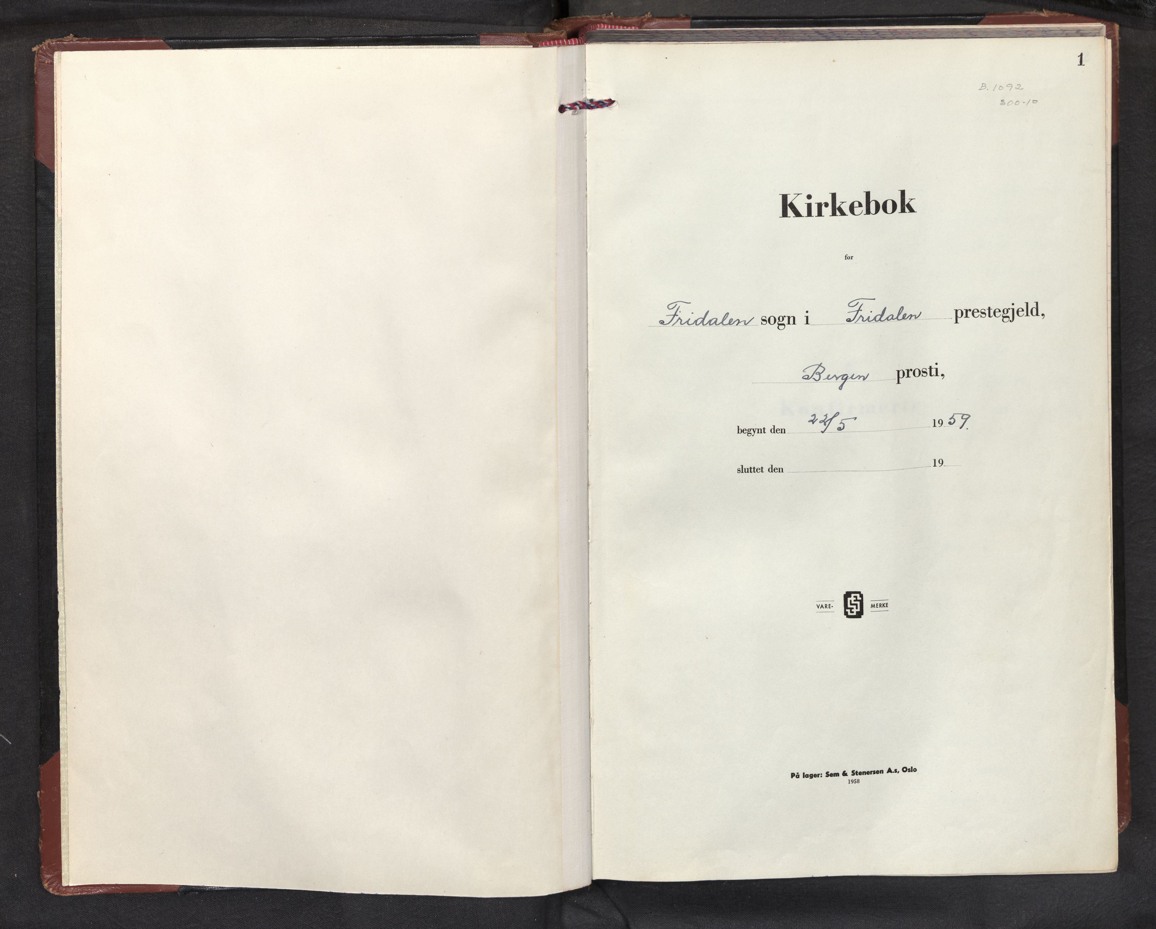 Fridalen sokneprestembete, SAB/A-99933: Ministerialbok nr. B 1, 1959-2011, s. 0b-1a