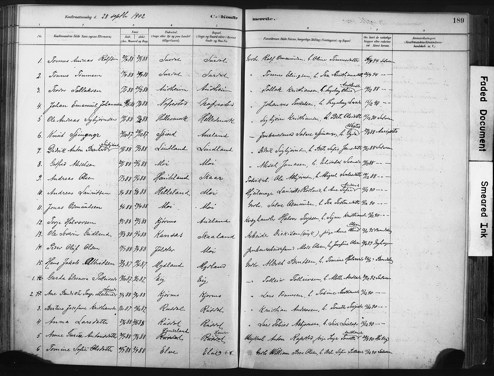 Lund sokneprestkontor, AV/SAST-A-101809/S06/L0011: Ministerialbok nr. A 10, 1877-1904, s. 189