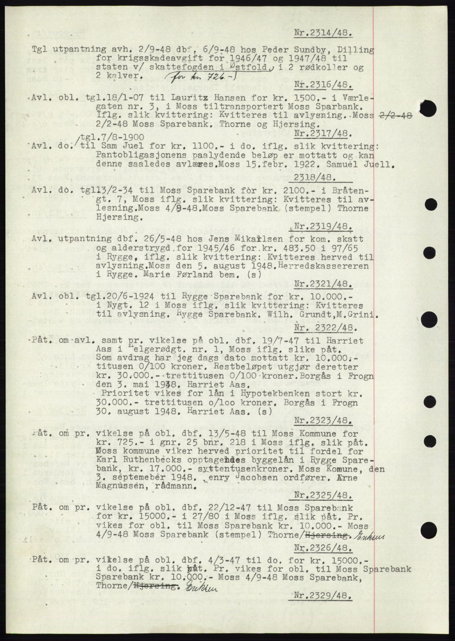 Moss sorenskriveri, SAO/A-10168: Pantebok nr. C10, 1938-1950, Dagboknr: 2314/1948