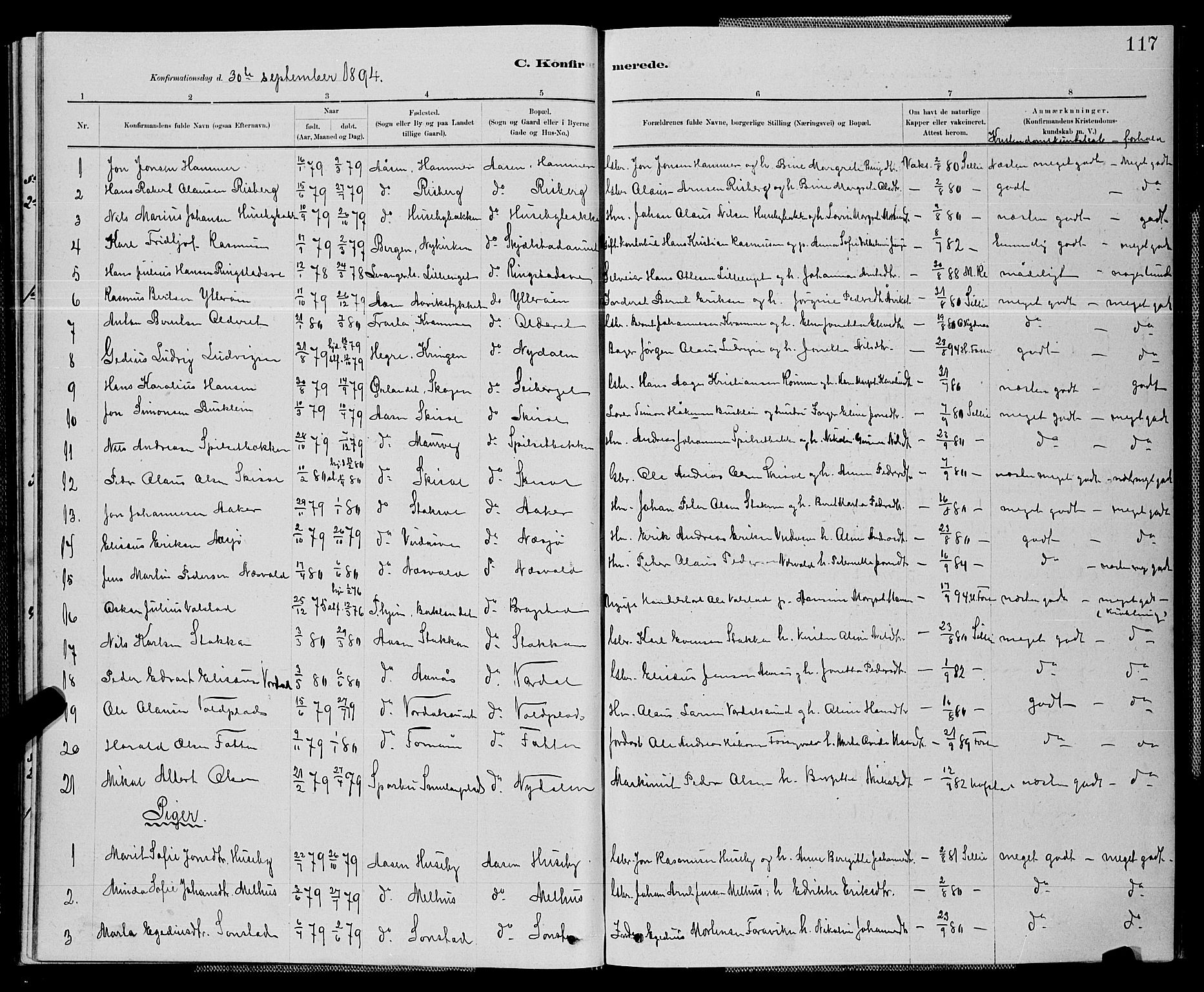 Ministerialprotokoller, klokkerbøker og fødselsregistre - Nord-Trøndelag, SAT/A-1458/714/L0134: Klokkerbok nr. 714C03, 1878-1898, s. 117