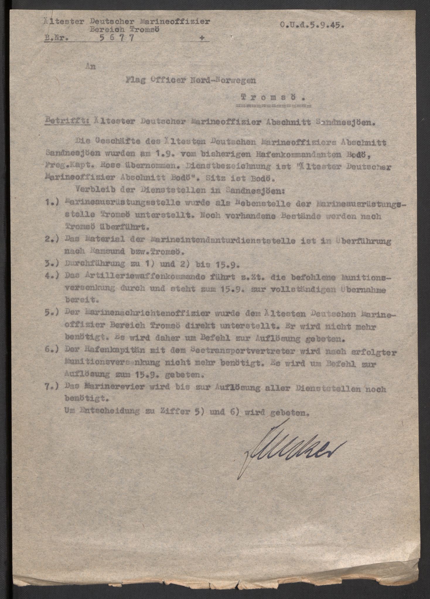 Deutscher Oberbefehlshaber Norwegen (DOBN), AV/RA-RAFA-2197/D/Dob/L0265/0001: ADMO Bereich Tromsø / D. Gliederung der Berriche der 4 Seekommandanten der Admiral norwegische Polarküste. Dienststellen im Bereich. FII, 1945