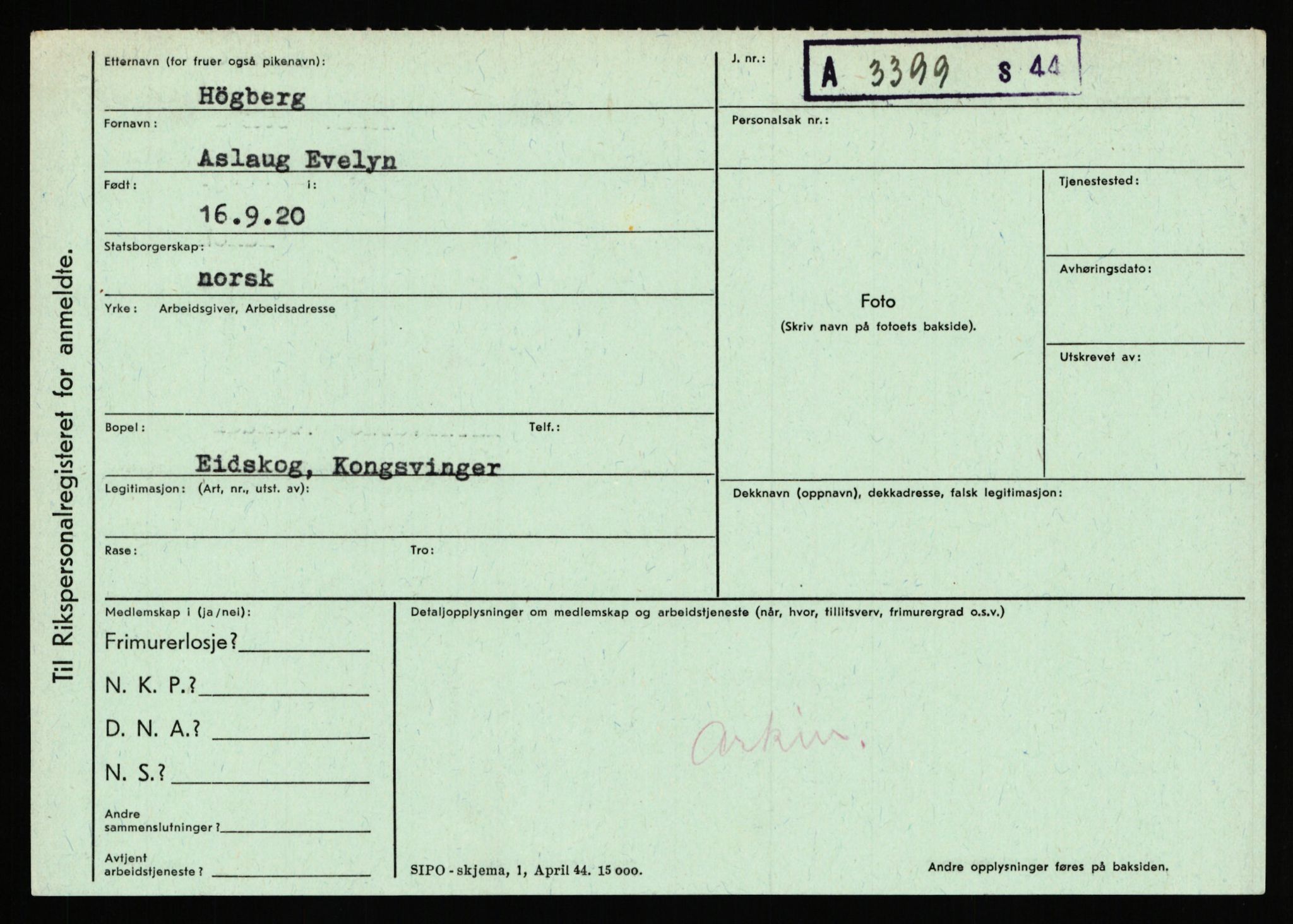 Statspolitiet - Hovedkontoret / Osloavdelingen, AV/RA-S-1329/C/Ca/L0007: Hol - Joelsen, 1943-1945, s. 1659