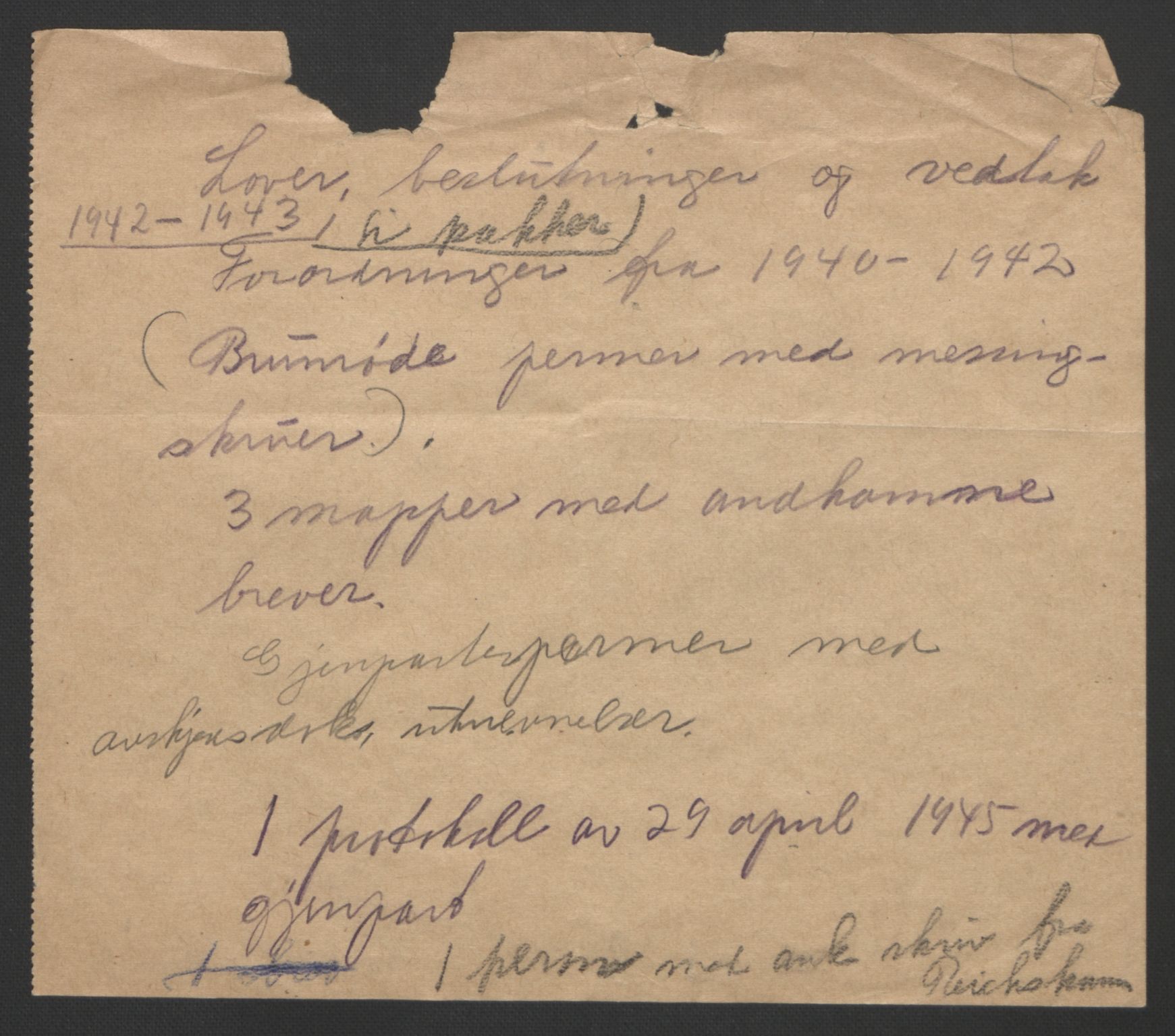 NS-administrasjonen 1940-1945 (Statsrådsekretariatet, de kommisariske statsråder mm), AV/RA-S-4279/D/Db/L0111/0003: Saker fra krigsårene / Journal, 1940-1945, s. 196
