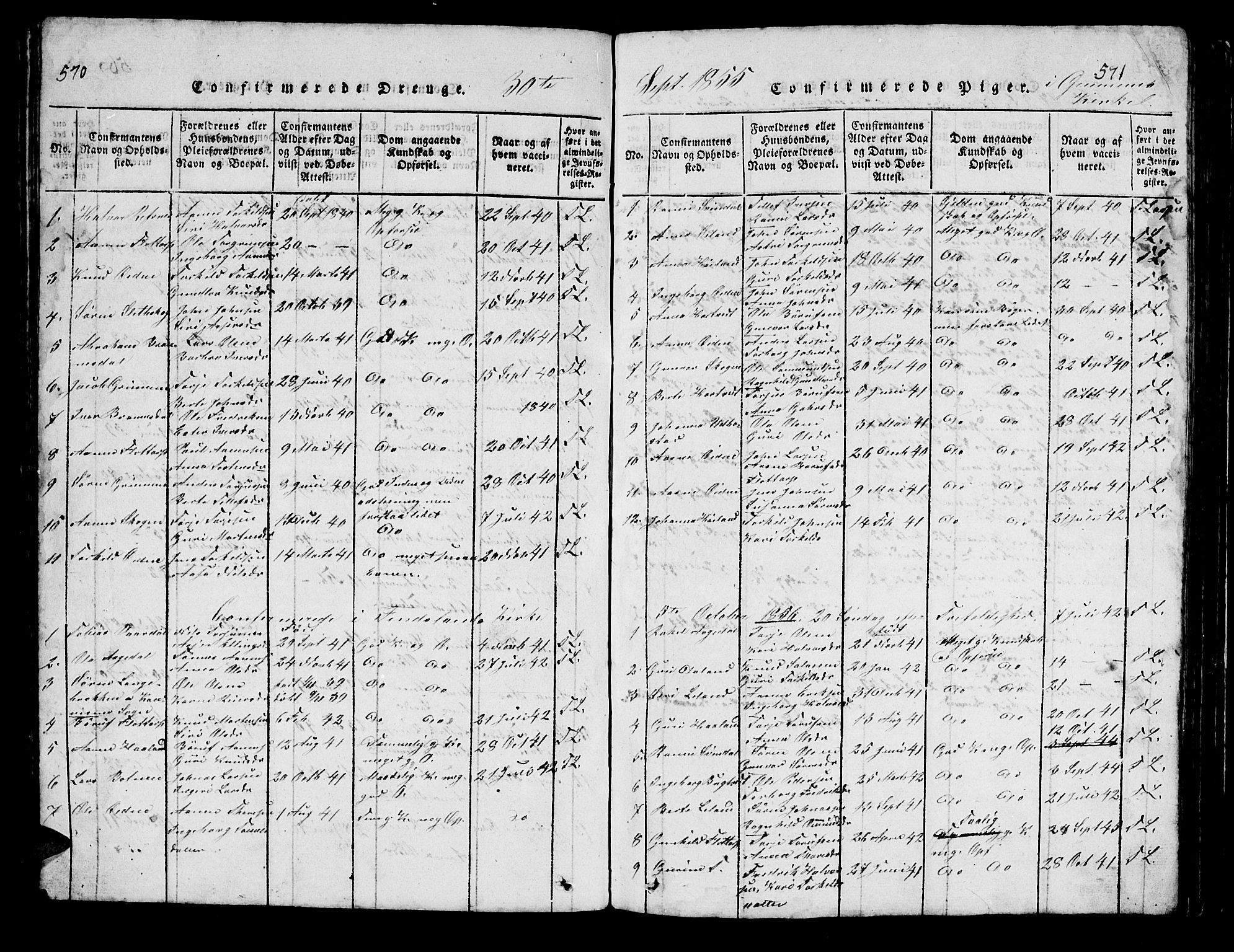 Bjelland sokneprestkontor, SAK/1111-0005/F/Fb/Fbc/L0001: Klokkerbok nr. B 1, 1815-1870, s. 570-571