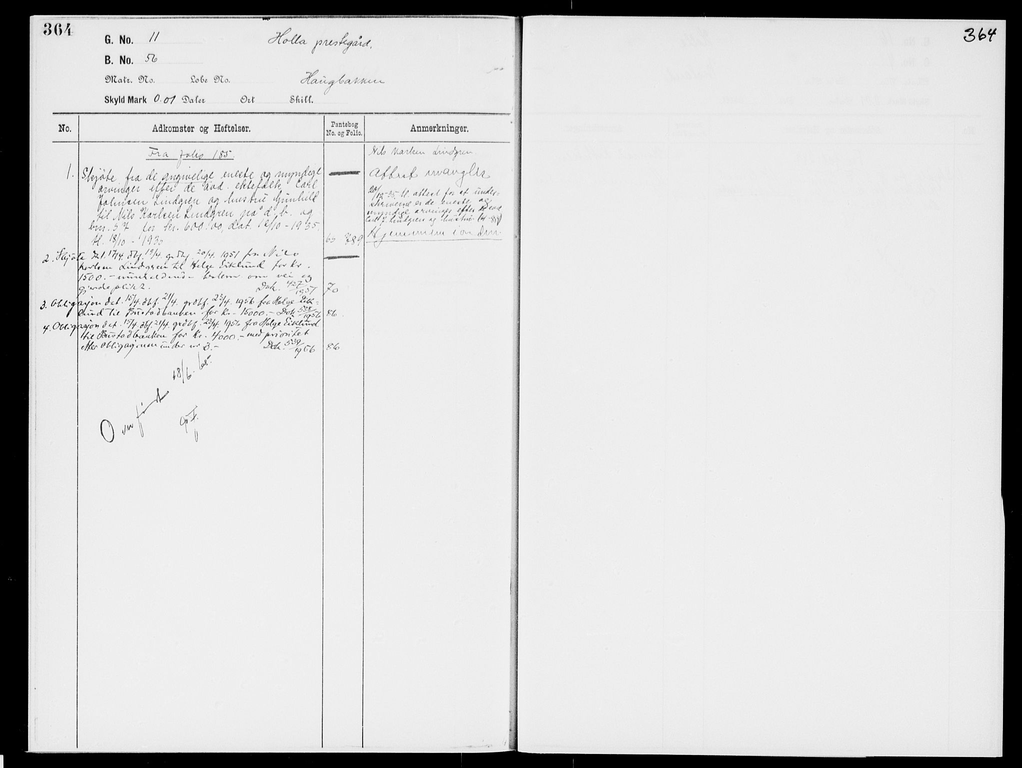 Nedre Telemark sorenskriveri, AV/SAKO-A-135/G/Gb/Gbg/L0001: Panteregister nr. VII 1, s. 364