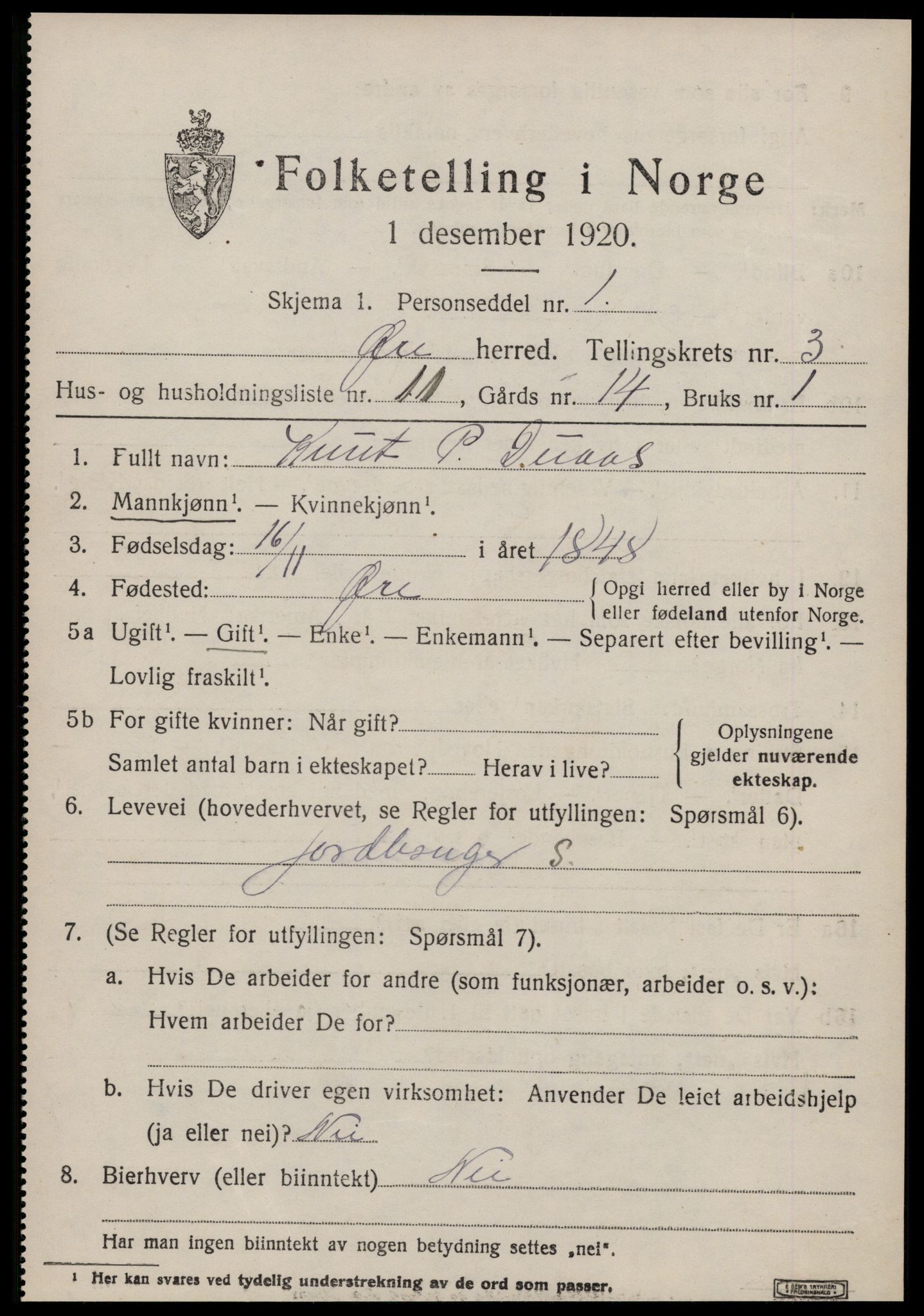 SAT, Folketelling 1920 for 1558 Øre herred, 1920, s. 1711