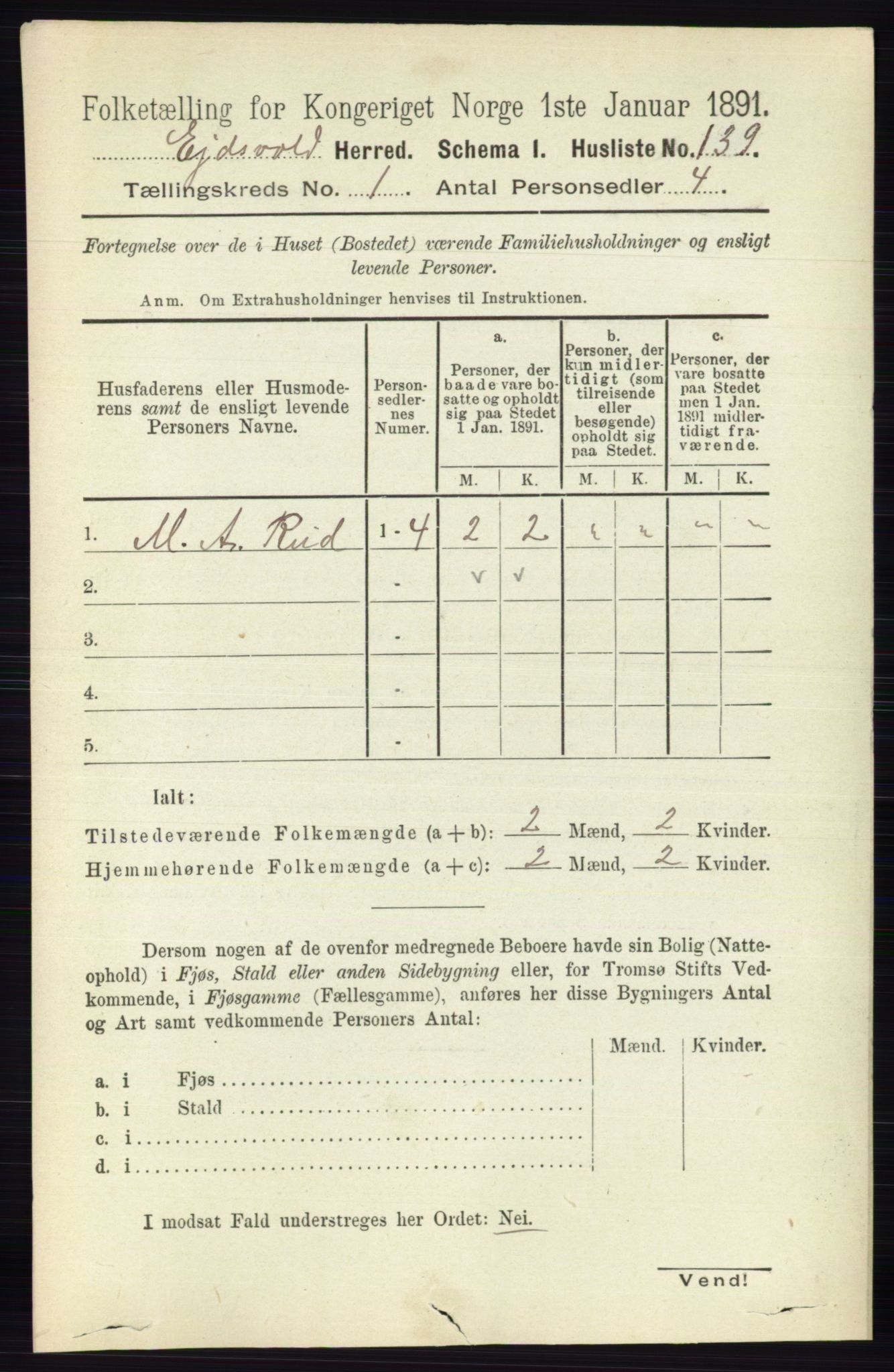 RA, Folketelling 1891 for 0237 Eidsvoll herred, 1891, s. 186