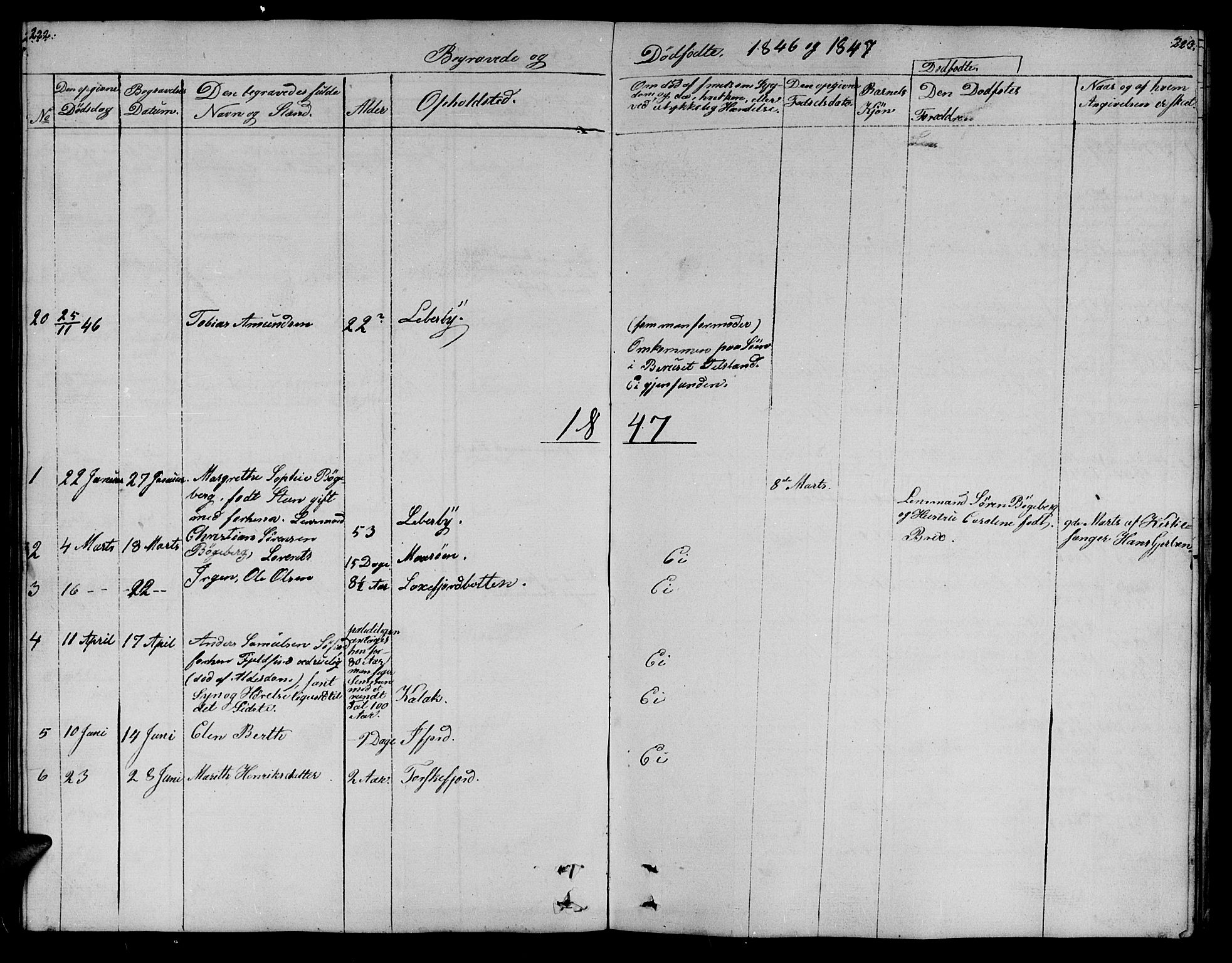 Lebesby sokneprestkontor, AV/SATØ-S-1353/H/Hb/L0001klokker: Klokkerbok nr. 1, 1846-1862, s. 222-223