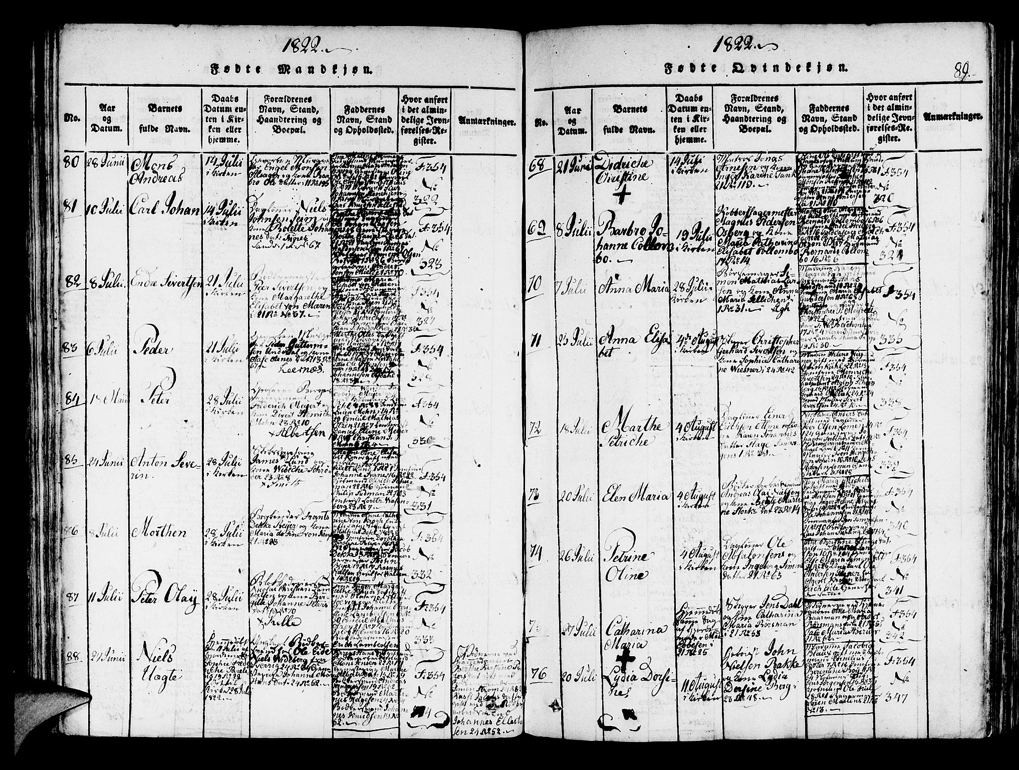 Korskirken sokneprestembete, SAB/A-76101/H/Haa/L0013: Ministerialbok nr. A 13, 1815-1822, s. 89