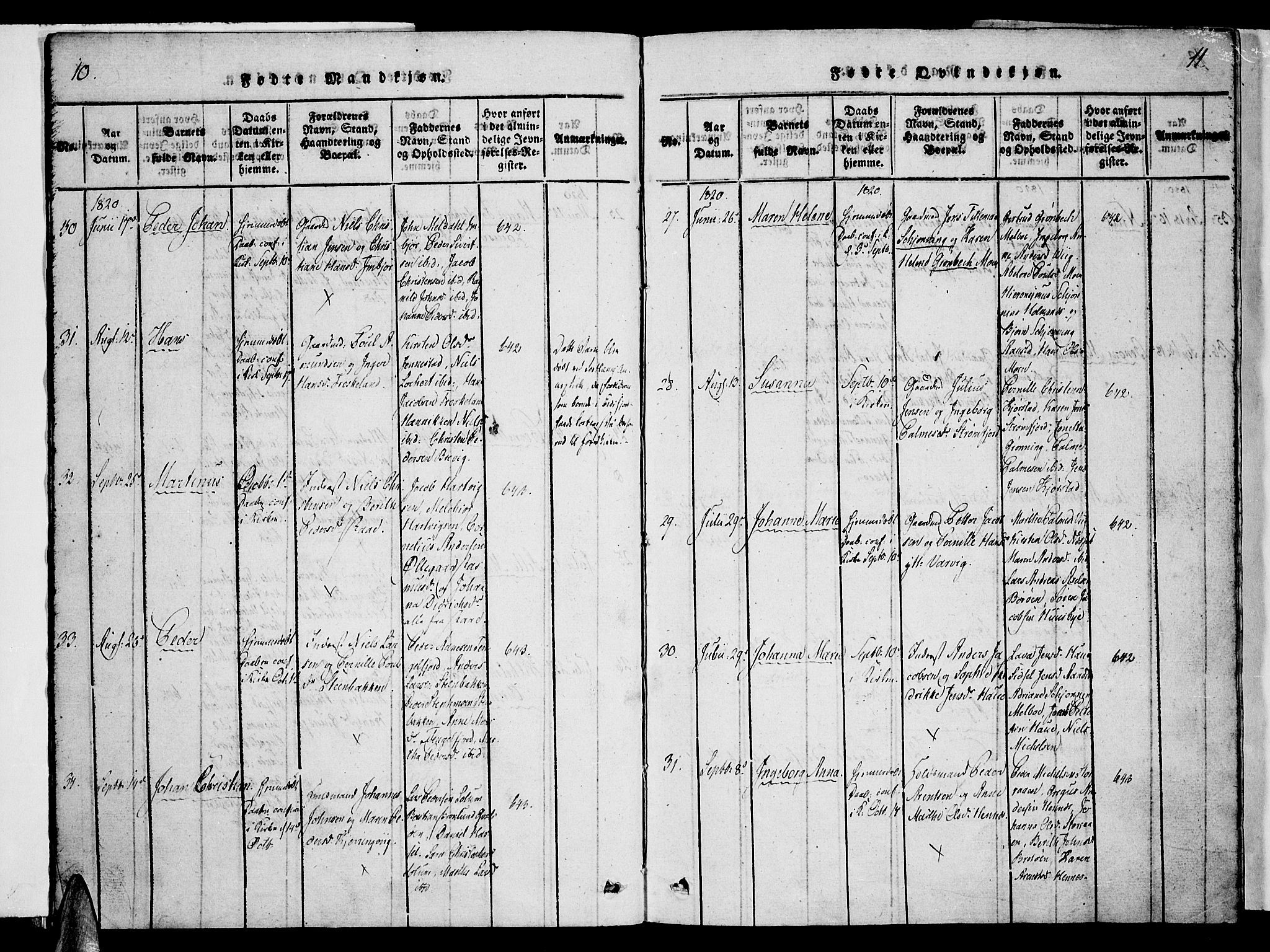 Ministerialprotokoller, klokkerbøker og fødselsregistre - Nordland, AV/SAT-A-1459/888/L1237: Ministerialbok nr. 888A05 /1, 1820-1836, s. 10-11