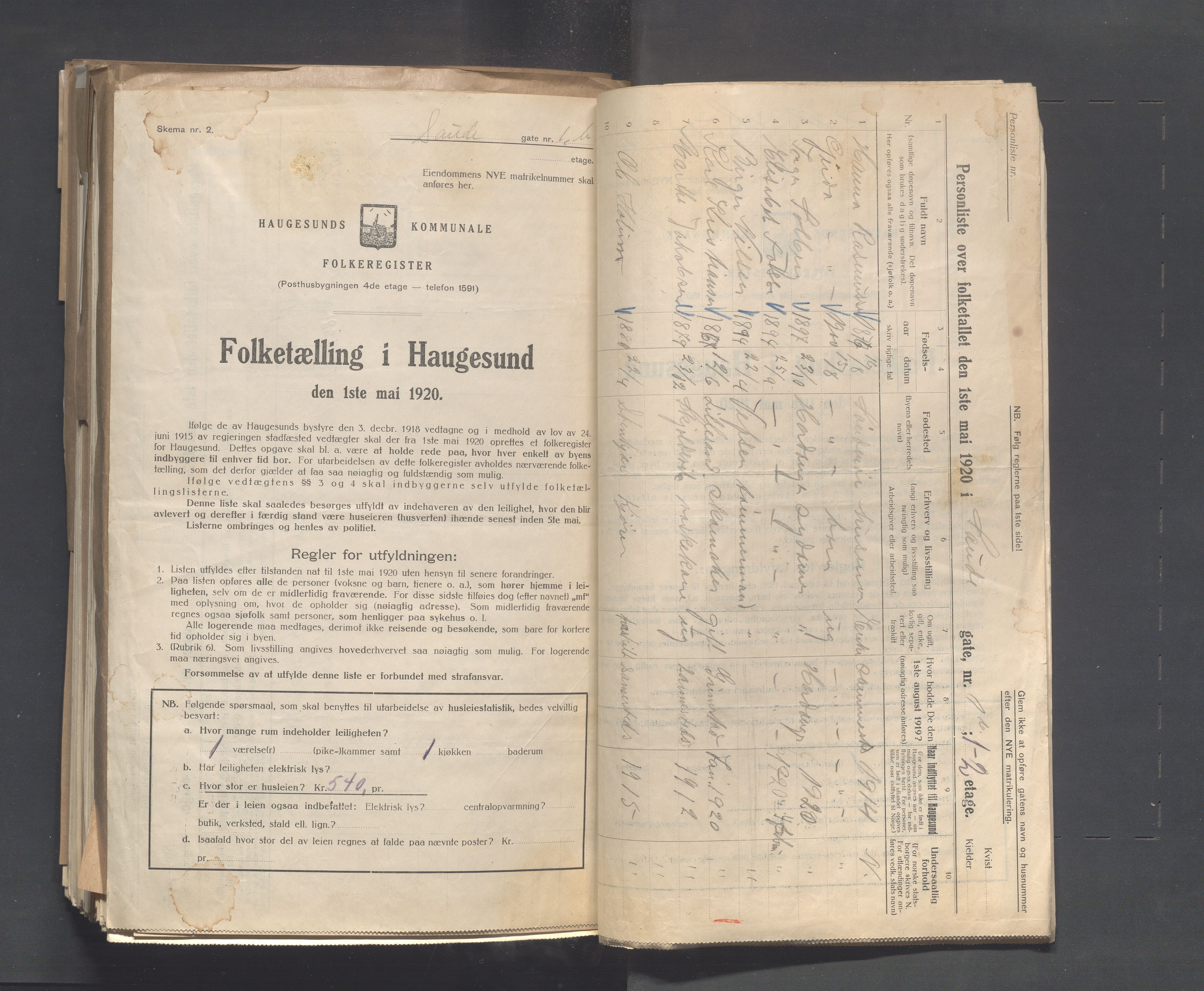 IKAR, Kommunal folketelling 1.5.1920 for Haugesund, 1920, s. 3416