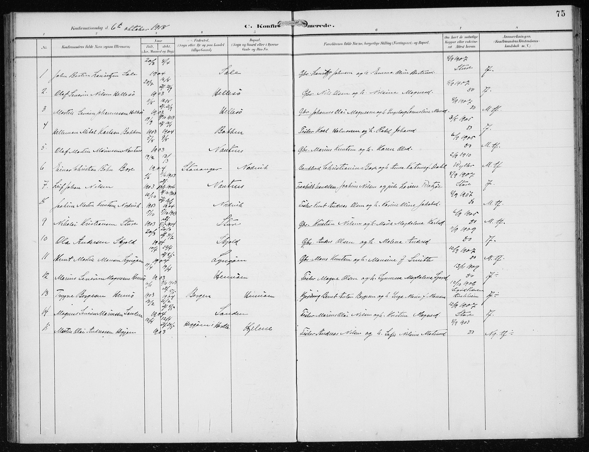 Herdla Sokneprestembete, AV/SAB-A-75701/H/Haa: Ministerialbok nr. B 1, 1902-1921, s. 75