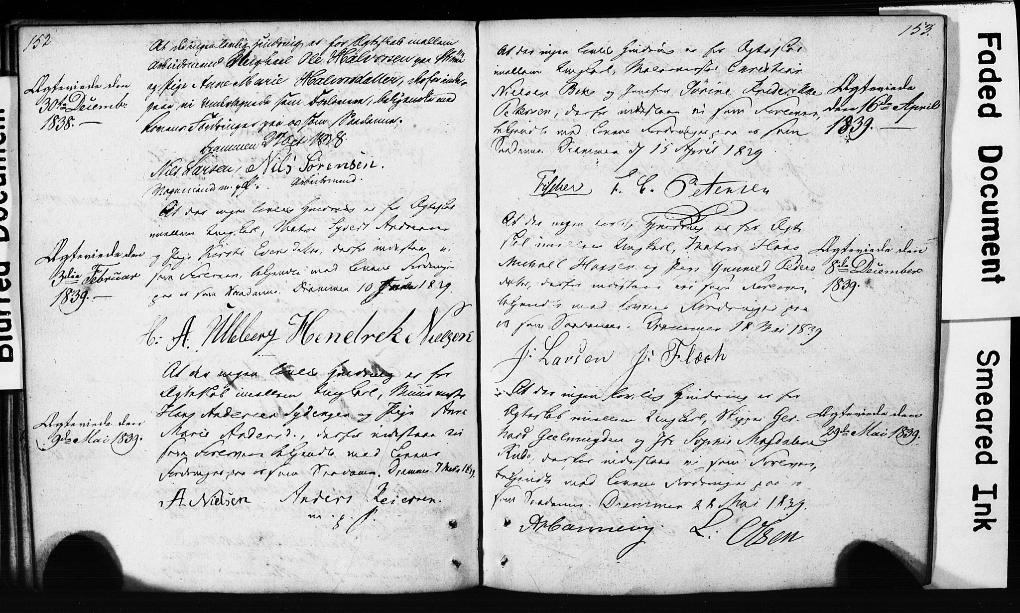 Strømsø kirkebøker, SAKO/A-246/H/Hb/L0002: Forlovererklæringer nr. 2, 1815-1857, s. 152-153