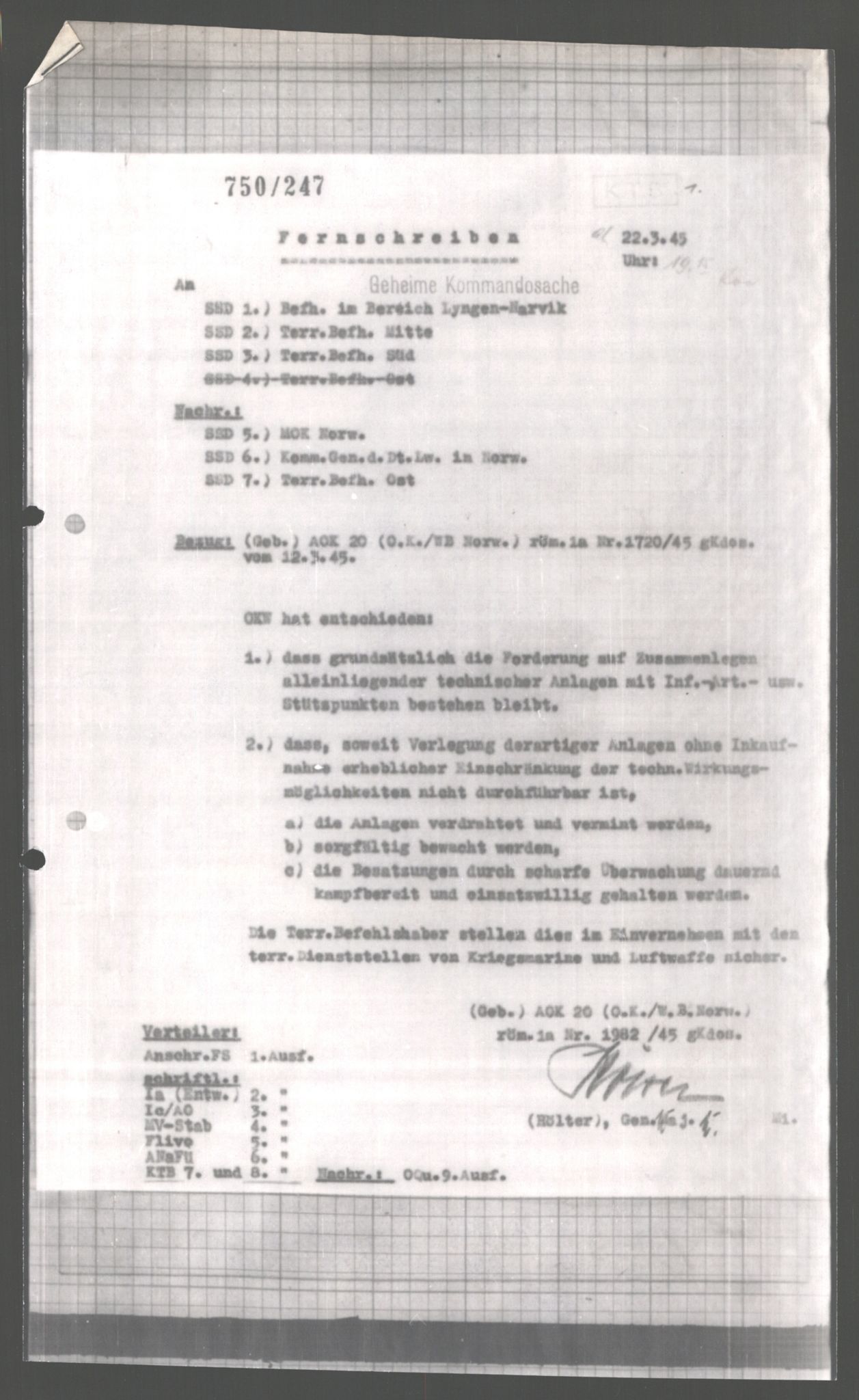 Forsvarets Overkommando. 2 kontor. Arkiv 11.4. Spredte tyske arkivsaker, AV/RA-RAFA-7031/D/Dar/Dara/L0004: Krigsdagbøker for 20. Gebirgs-Armee-Oberkommando (AOK 20), 1945, s. 146